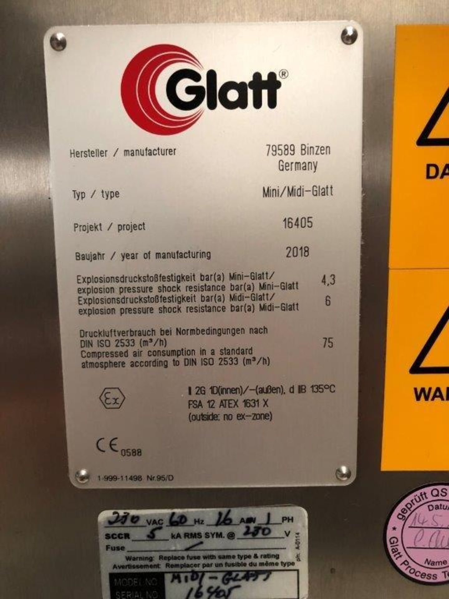 2018 Glatt Mini Stainless Steel Fluid Bed Dryer, Project # 16405, w/ 200 ml - 830 ml volume range, - Image 5 of 6