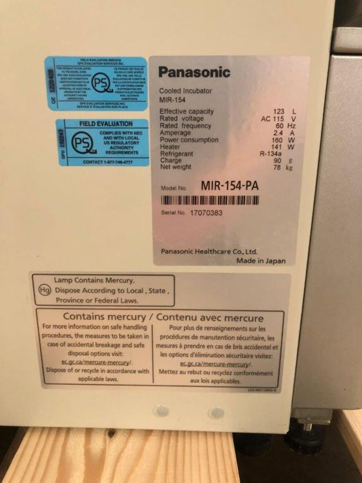 Panasonic MIR-154-PA Cool Incubator Stability Chamber, s/n NA, w 123 L Capacity - Image 4 of 5
