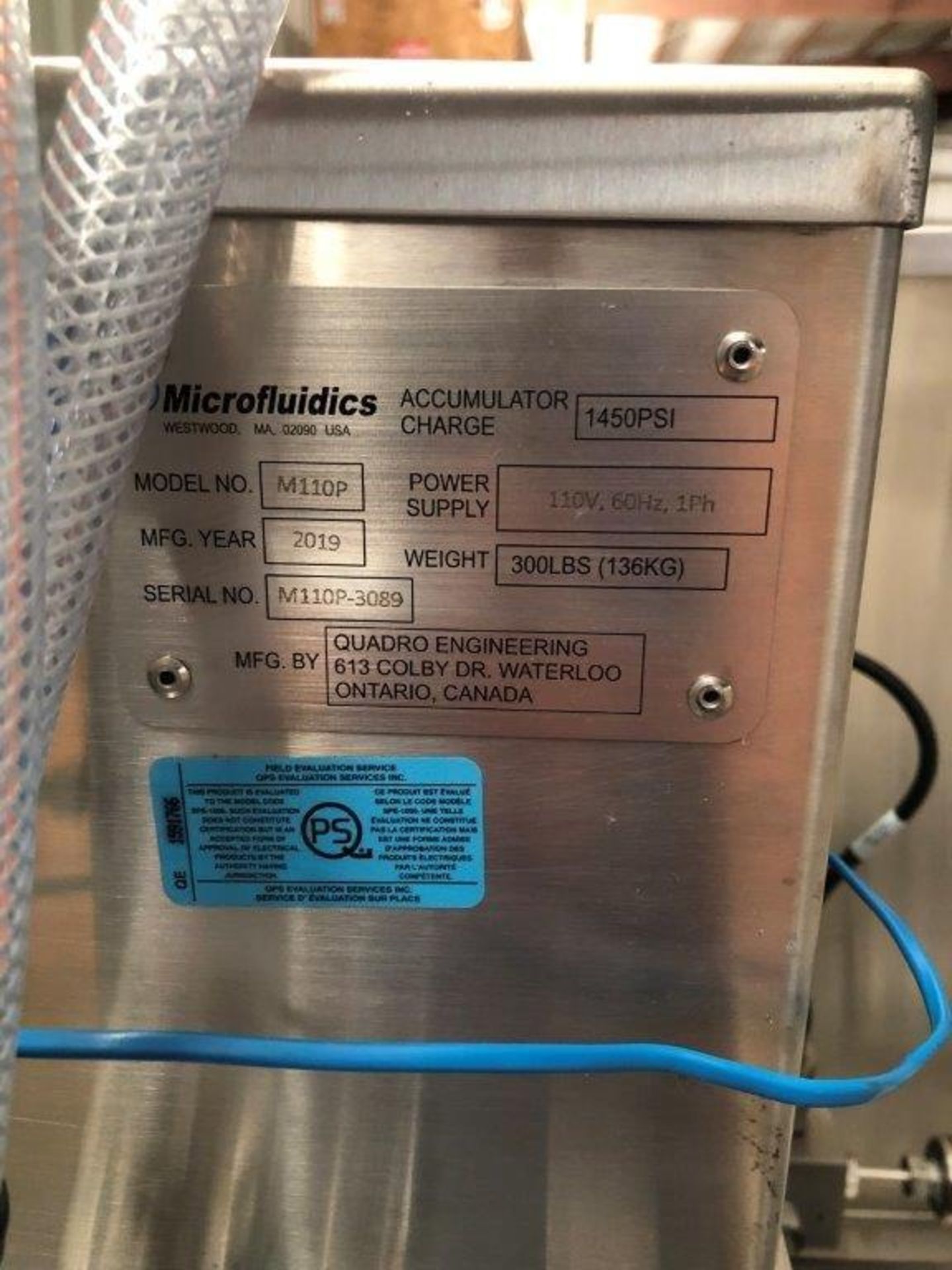 2019 Microfluidics M110P Microfluidizer High Shear Fluid Processor, s/n M110P-3089, w/ 30,000 psi, - Image 5 of 6