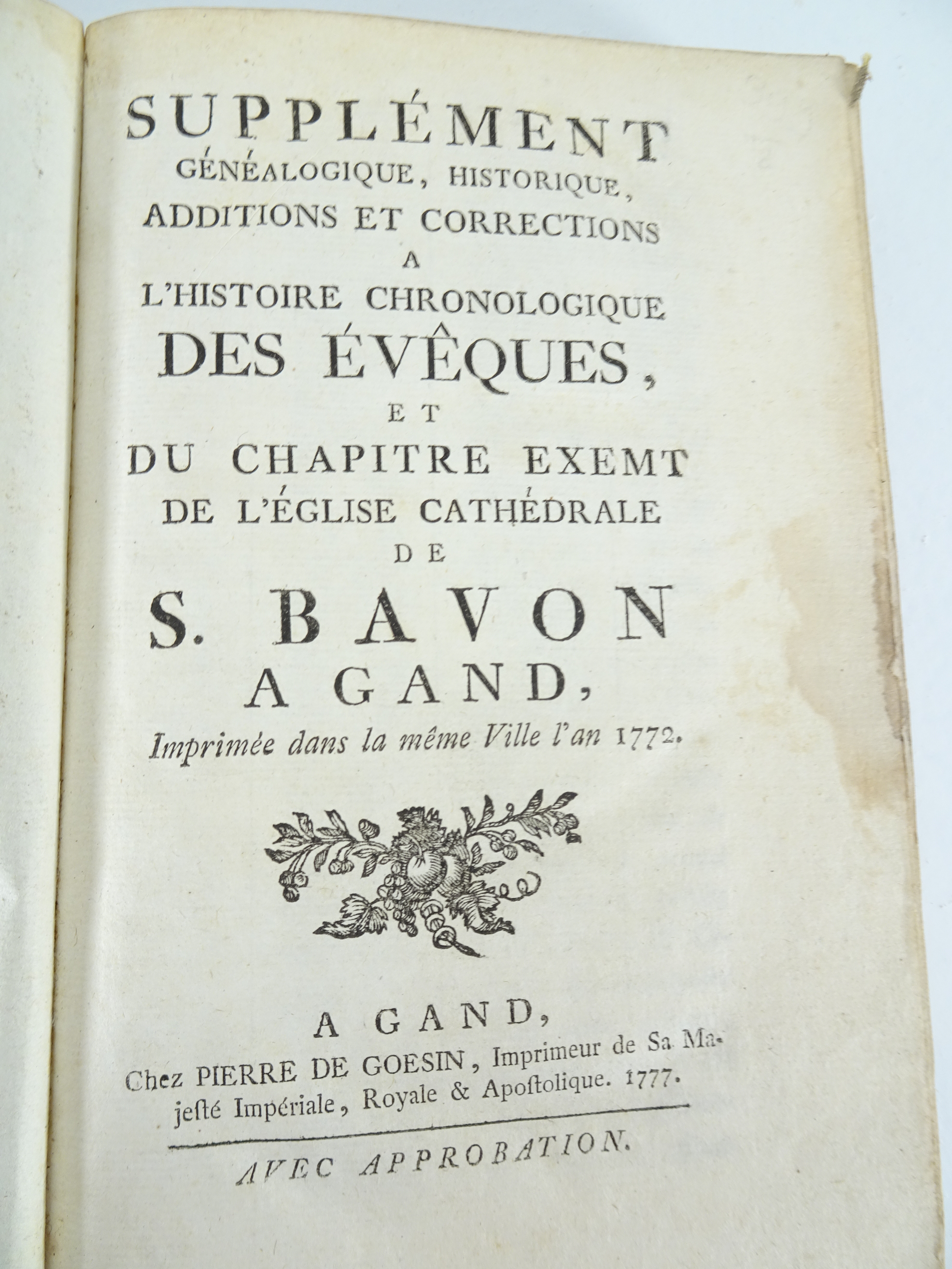 |Réligion| "Histoire chronologique des éveques et du chapitre exemt de l'église cathédrale de S. Bav - Image 4 of 6