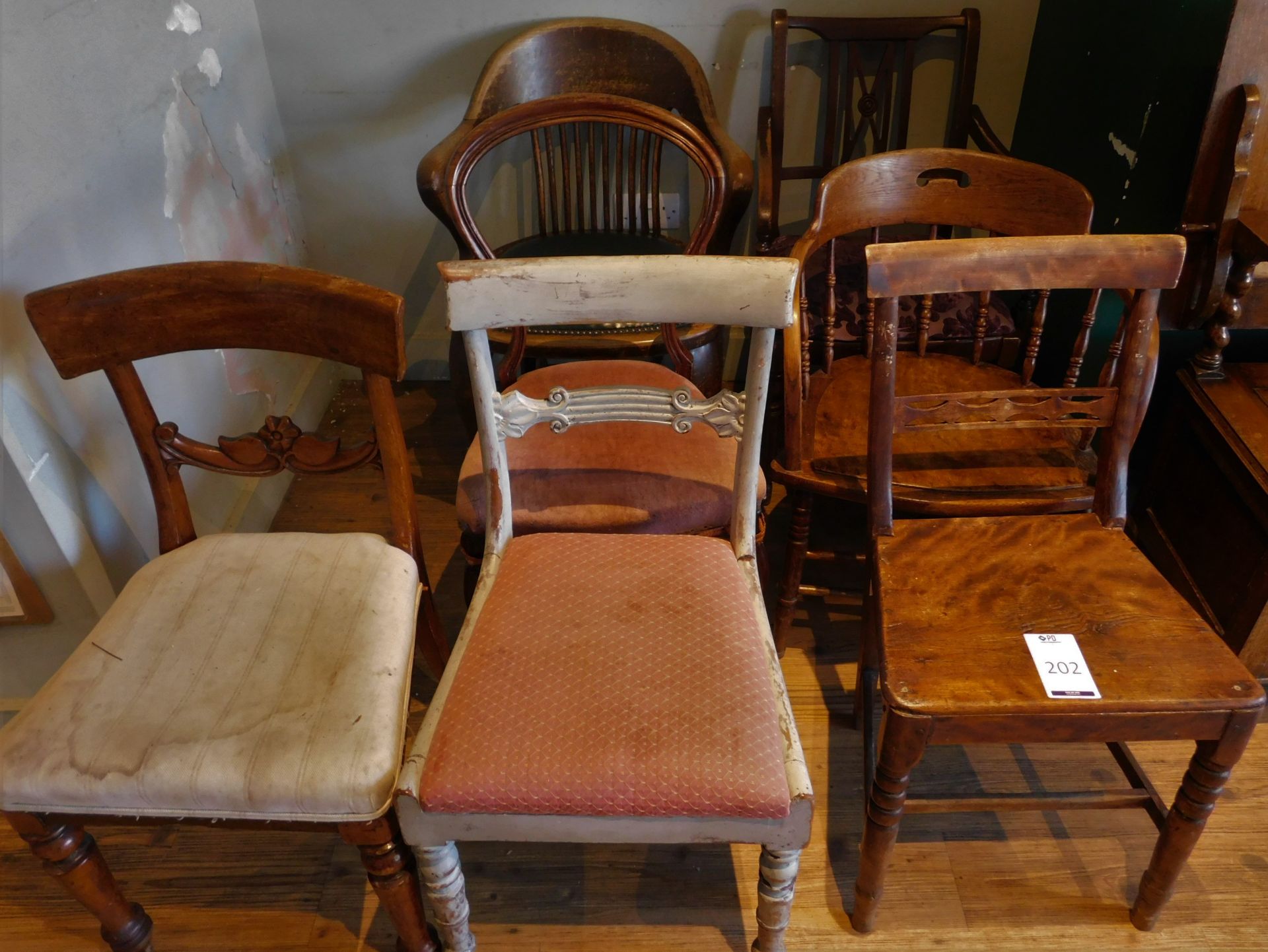 4 Regency Style Dining Chairs, Spindle Back Oak Armchair, Early 20th Century Office Chair on