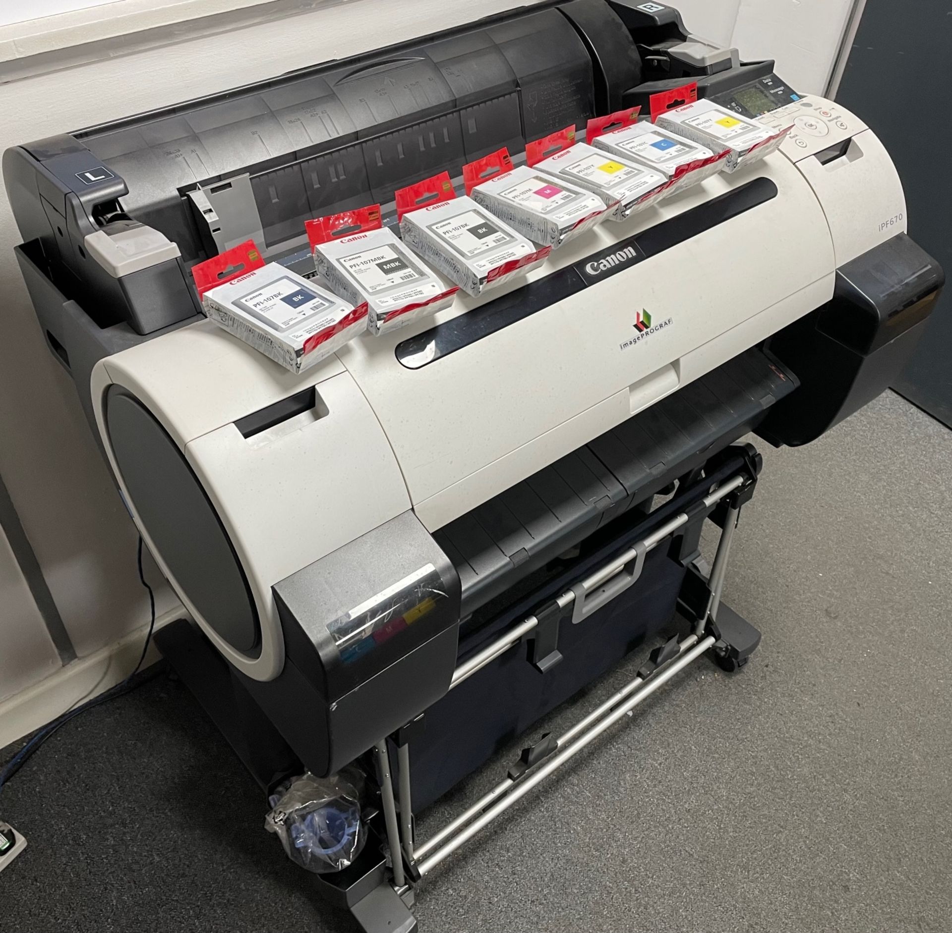 Canon Image Prograf IPF670 Wide Format Printer & 9 Various Inks To Suit (Location: Stockport. Please - Image 2 of 7