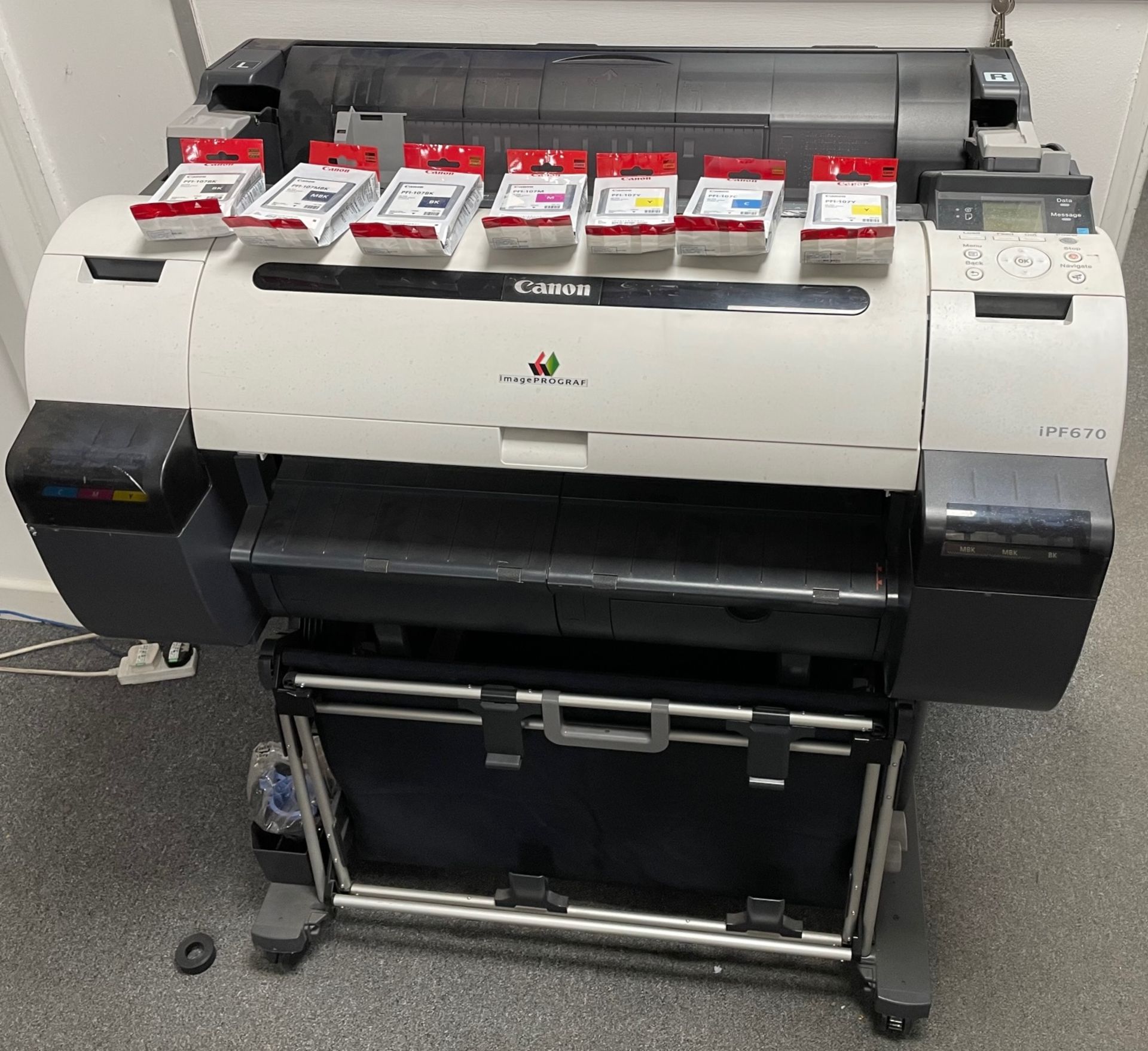 Canon Image Prograf IPF670 Wide Format Printer & 9 Various Inks To Suit (Location: Stockport. Please