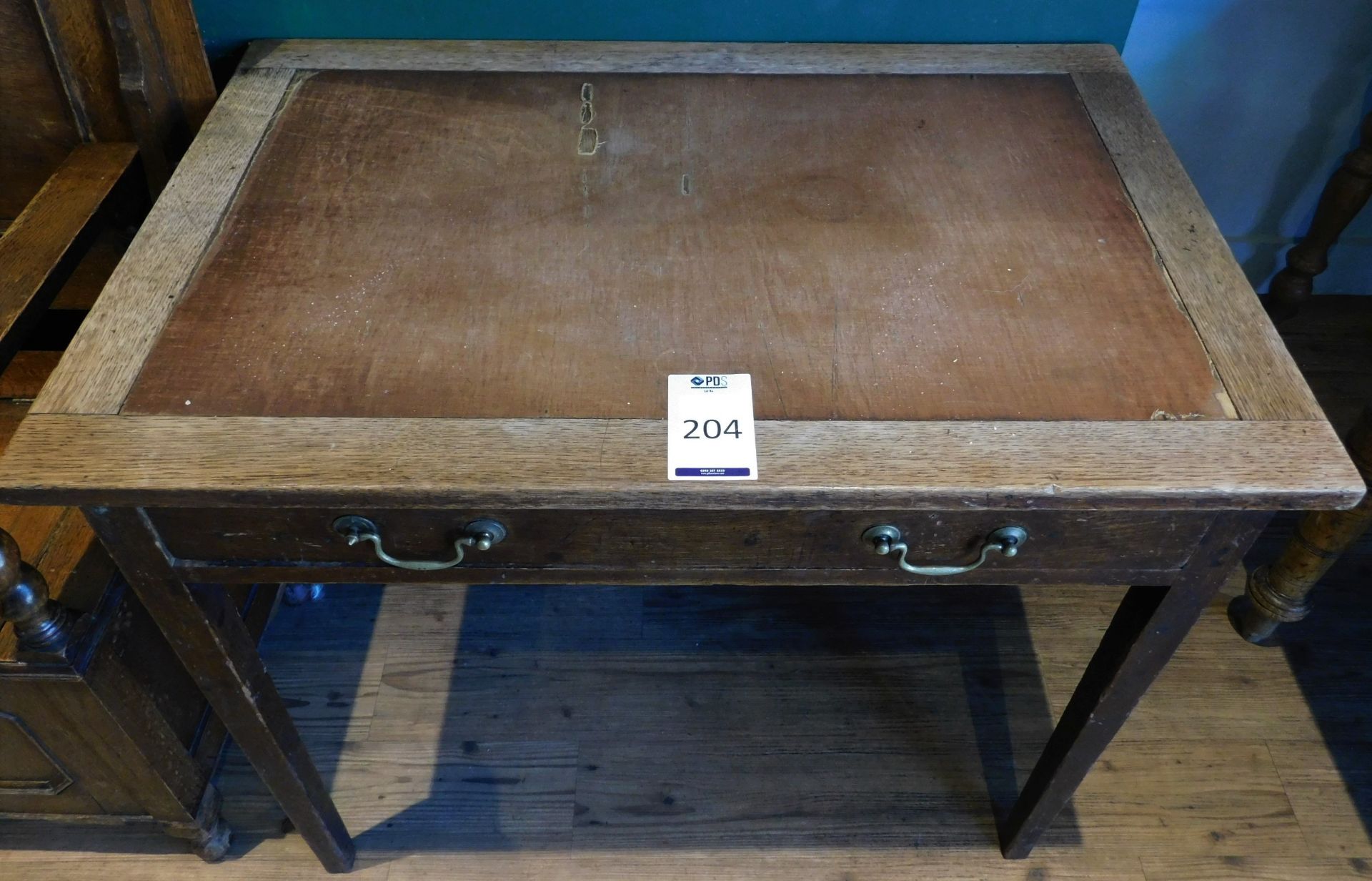 Victorian Oak Writing Table with Inset Leathercloth Top Fitted 2 Drawers with Brass Drop Handles, 3’