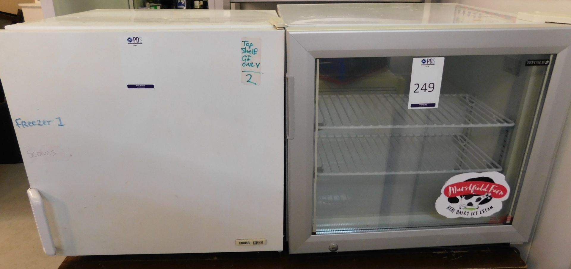 Tefcold UF50G/ Bench Top Display Freezer & Zanussi DV17 Freezer (Location: Over Norton. Please Refer