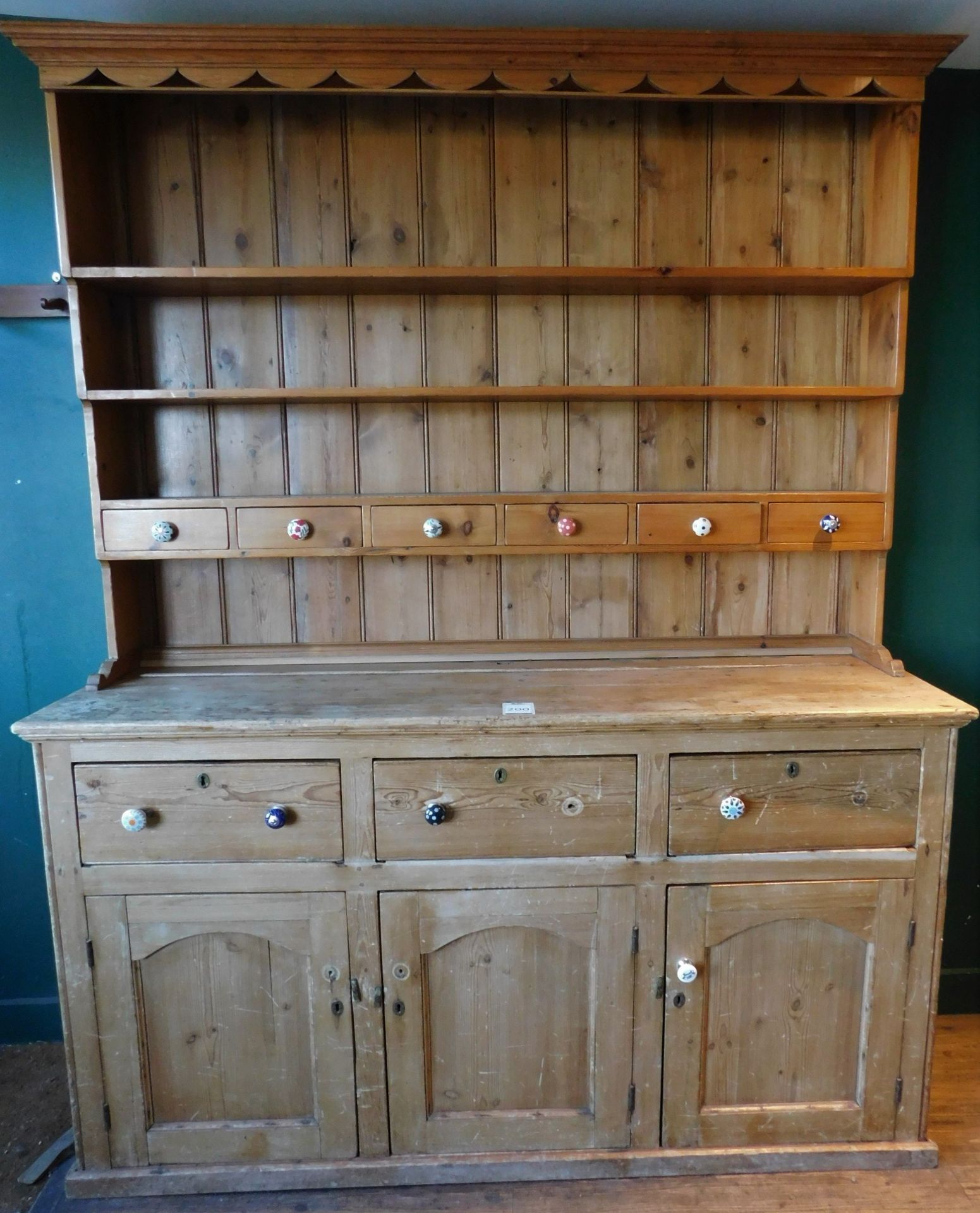 Late Victorian Style Pine Dresser Base fitted 3 Cupboards & 3 Drawers; Below 2 Shelves & Step