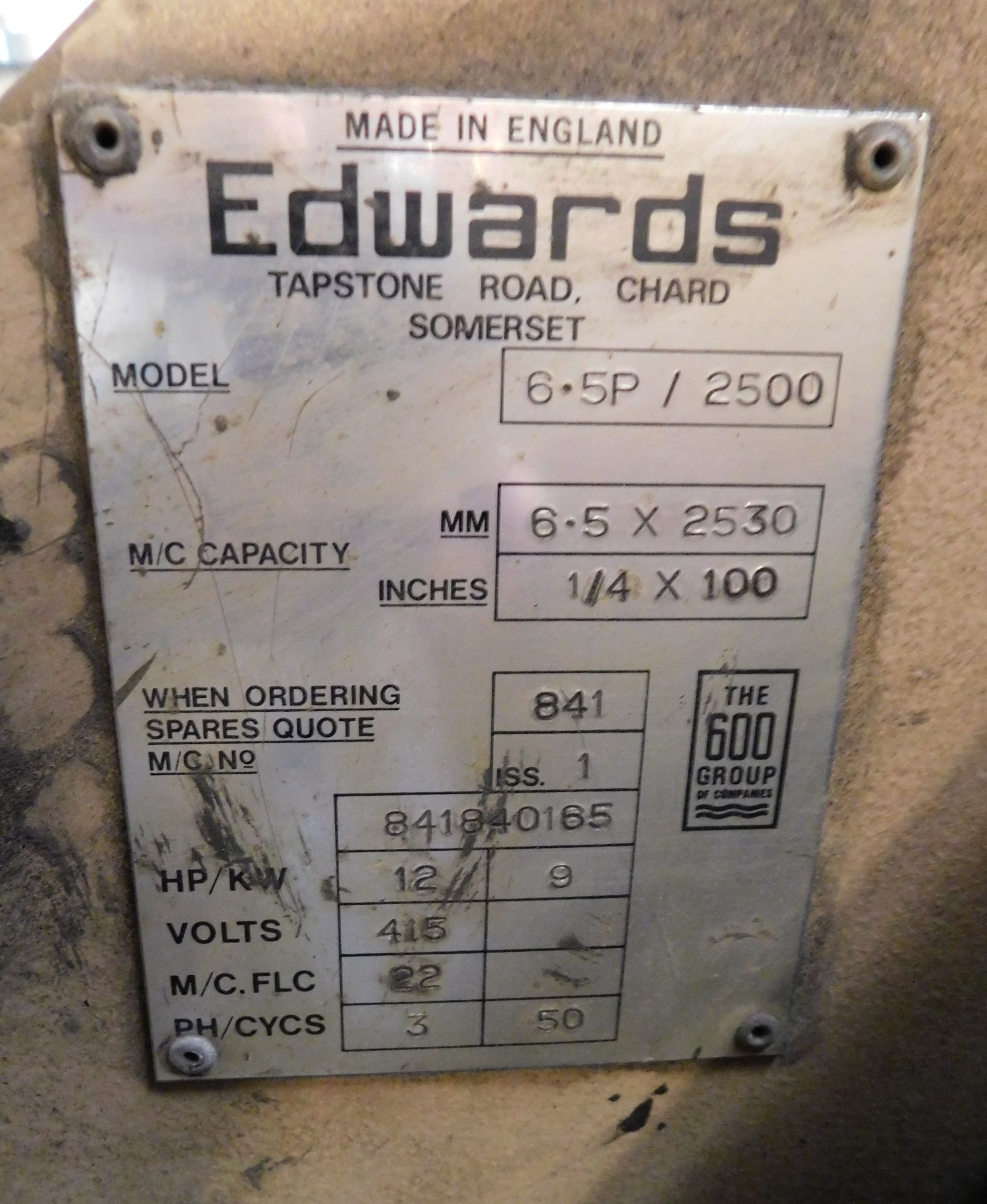 Edwards Model 6.5P/2500 Guillotine, Capacity 6.5 x 2530mm (Location: Liverpool. Please Refer to - Image 12 of 12