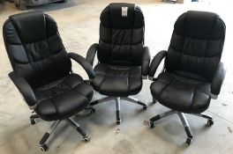 3 Black Hide Effect Highback Executive Gas Lift Swivel Elbow Chairs (Location: Brentwood. Please