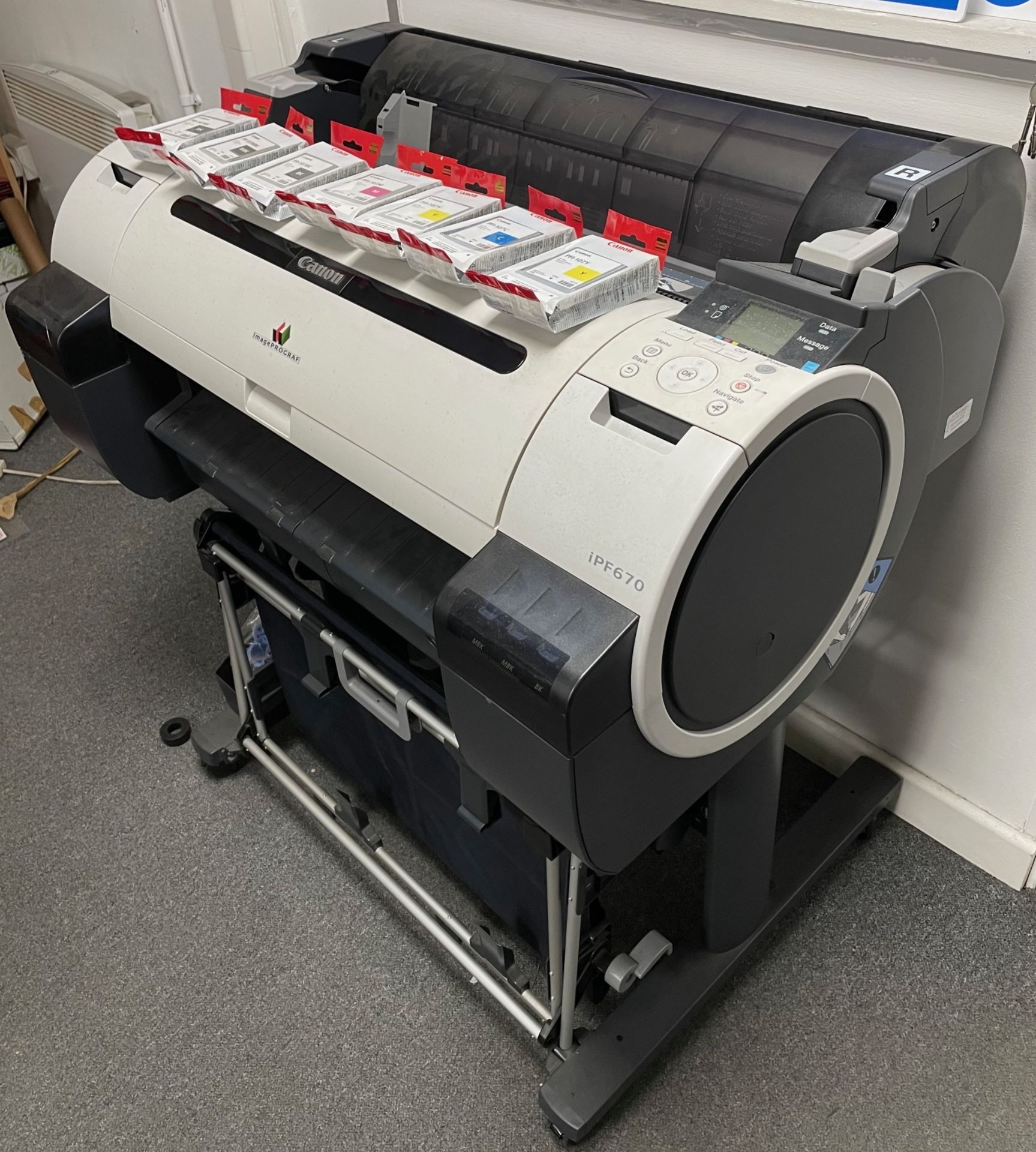 Canon Image Prograf IPF670 Wide Format Printer & 9 Various Inks To Suit (Location: Stockport. Please - Image 3 of 7