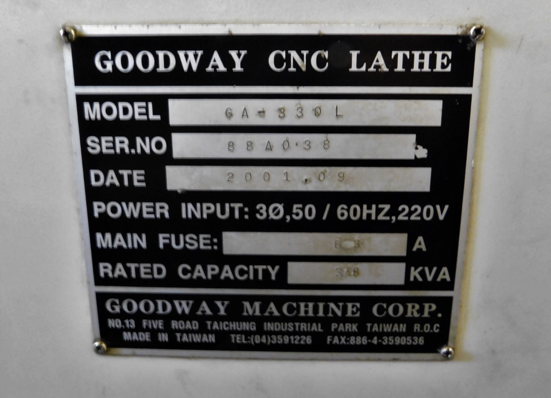 Goodway CNC Turning Centre Lathe (2001) Model No. GA330L, Serial Number 88A038 with Fanuc DRO & - Image 5 of 11