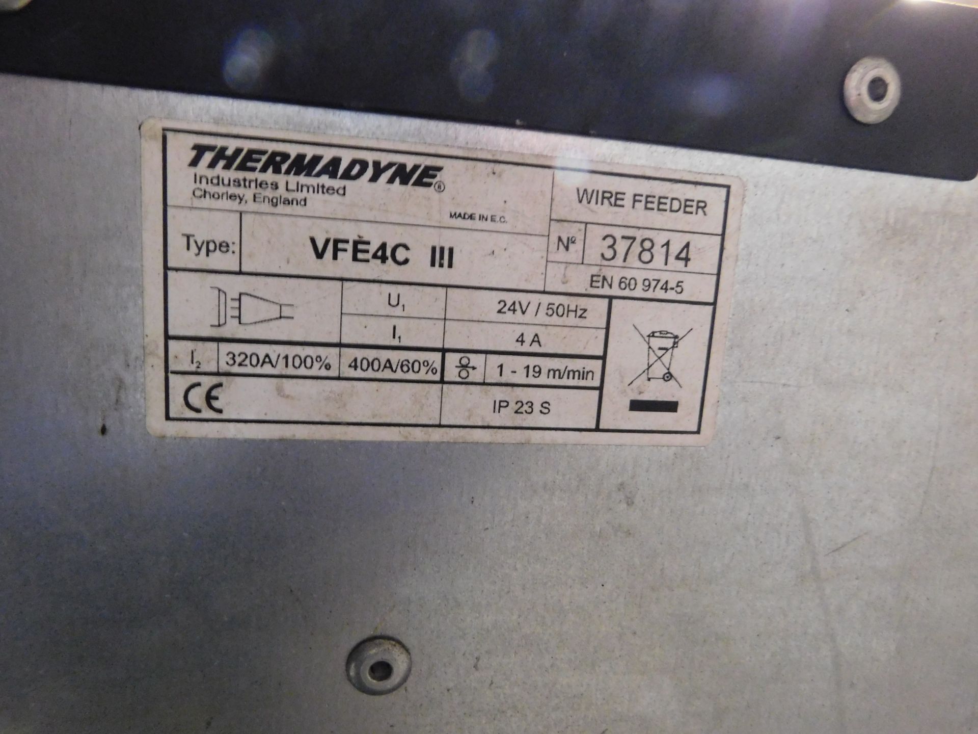 Fabricator 400S MIG Welder with Thermadyne Type VFE4C III Wire Feed, Serial Number F1437814 ( - Image 3 of 3