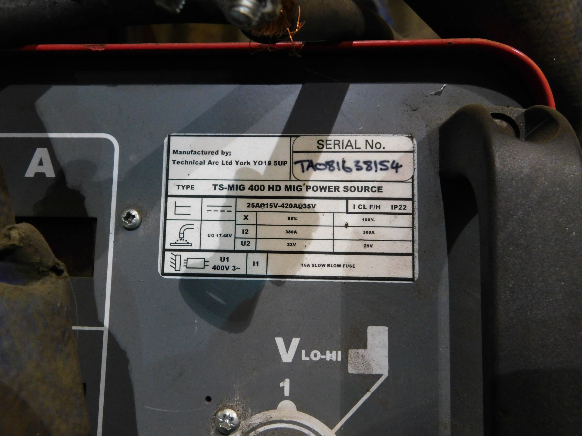 Sureweld TS-MIG 400 HD MIG Welder, Serial Number TA0 81638154 (Location: Finedon - Please Refer to - Image 3 of 3