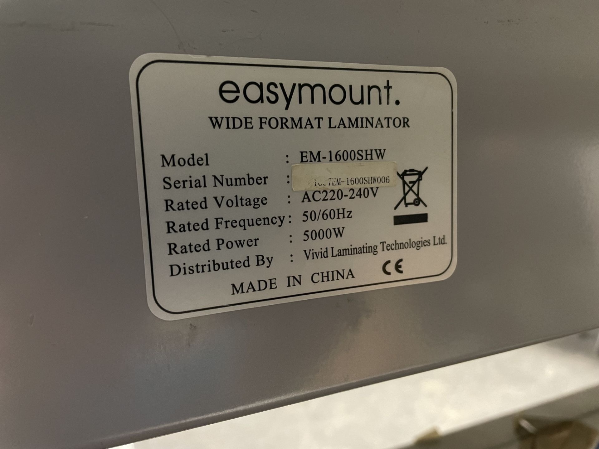 Easymount EM-1600SHW Wide Format Laminator (Location Oldham. Please Refer to General Notes) - Image 3 of 4