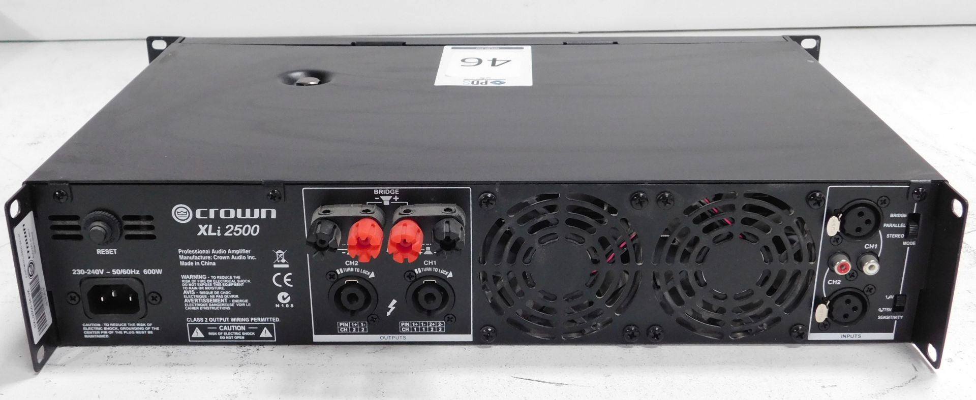 Crown XLi2500 Rack-Mount Power Amplifier (Location Brentwood. Please Refer to General Notes) - Image 2 of 2