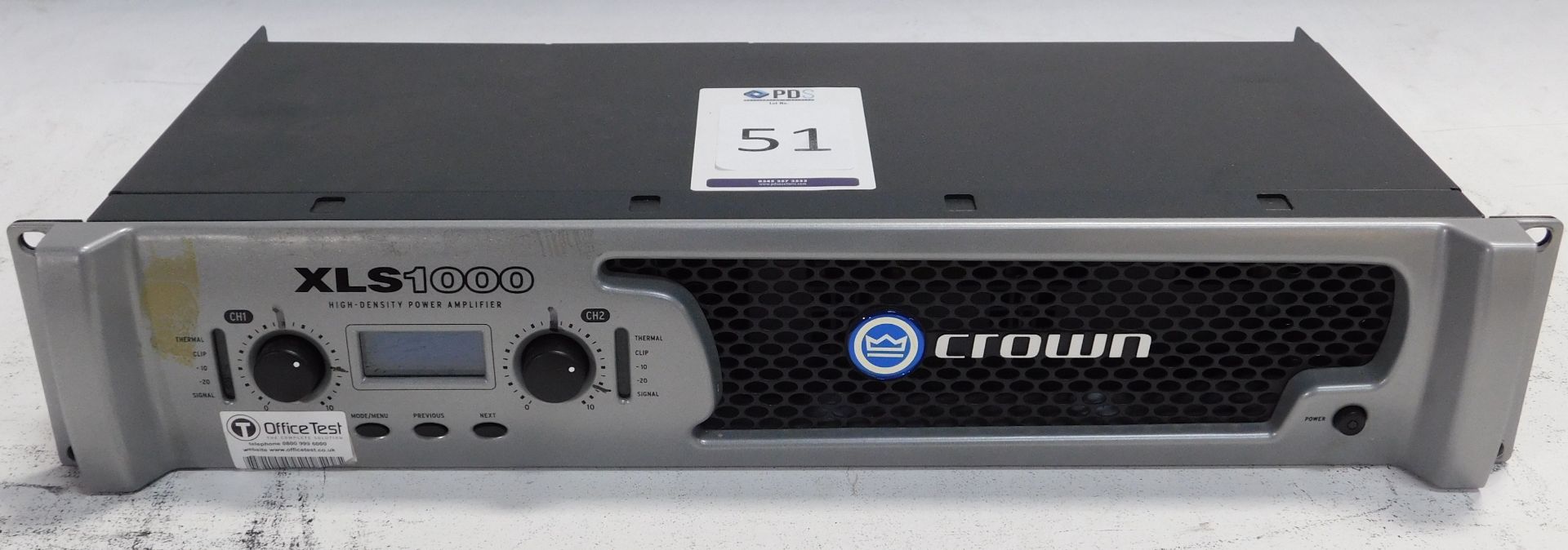 Crown XLS1000 Rack-Mount Power Amplifier (Location Brentwood. Please Refer to General Notes)