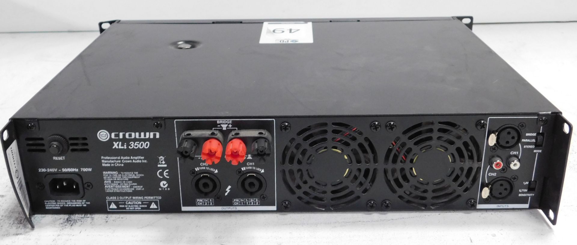 Crown Xli3500 Rack-Mount Power Amplifier (Location Brentwood. Please Refer to General Notes) - Image 2 of 2