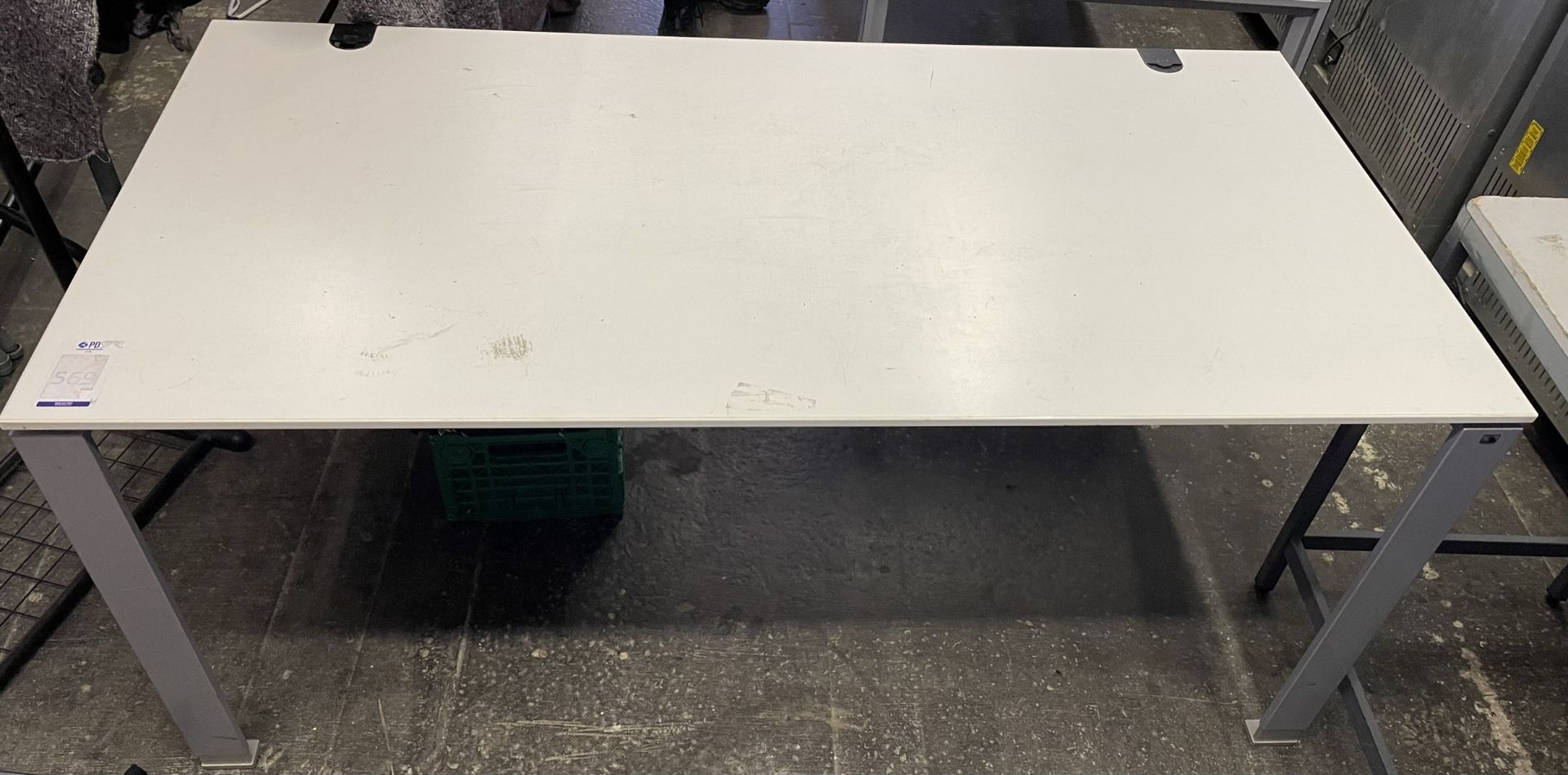 4 Metal Framed White Melamine Desks (Location Stockport. Please Refer to General Notes)