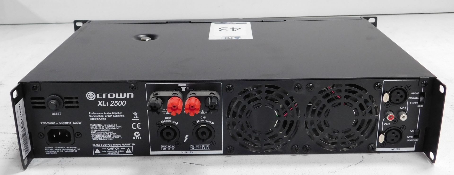 Crown XLi2500 Rack-Mount Power Amplifier (Location Brentwood. Please Refer to General Notes) - Image 2 of 2