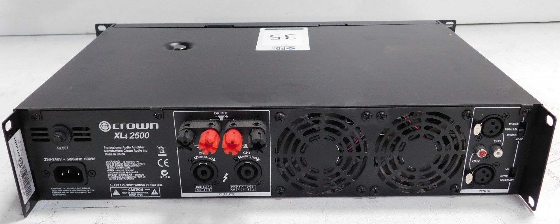 Crown XLi2500 Rack-Mount Power Amplifier (Location Brentwood. Please Refer to General Notes) - Image 2 of 2