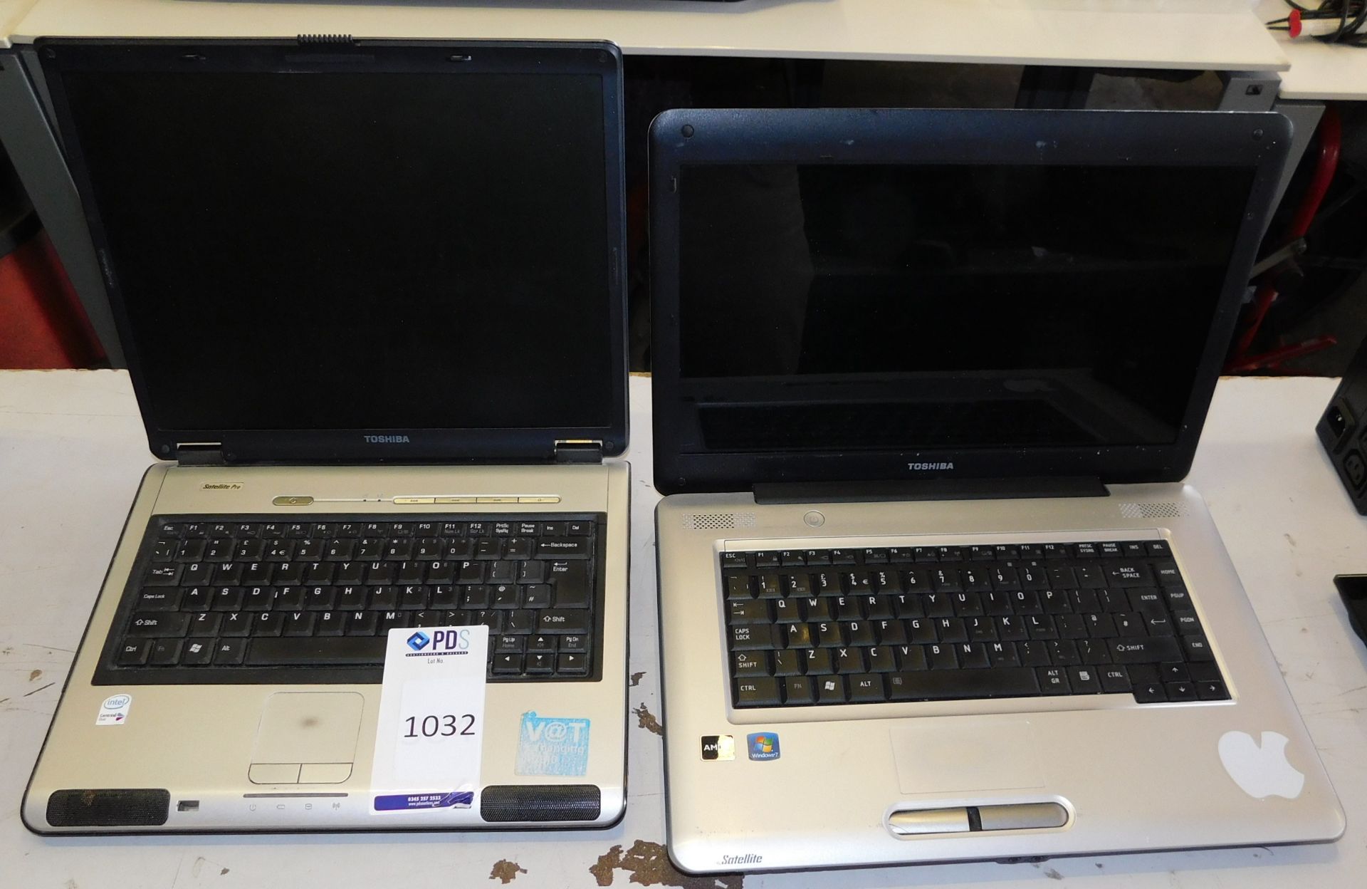 2 Toshiba Laptops (No PSU’s) (No HDDs) (One Damaged)  (Location Stockport. Please Refer to General