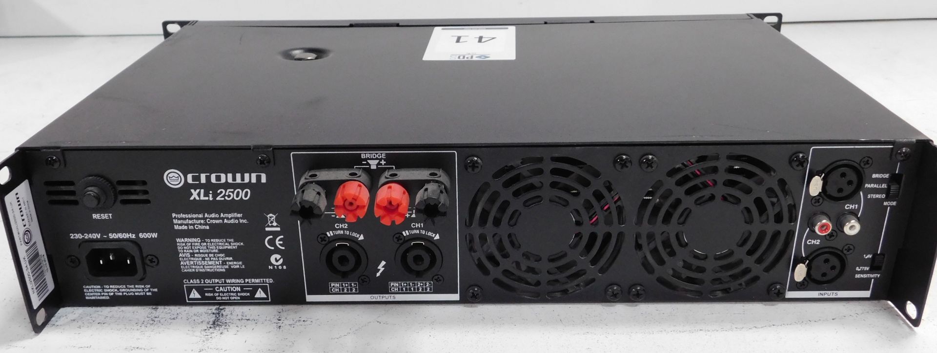 Crown XLi2500 Rack-Mount Power Amplifier (Location Brentwood. Please Refer to General Notes) - Image 2 of 2