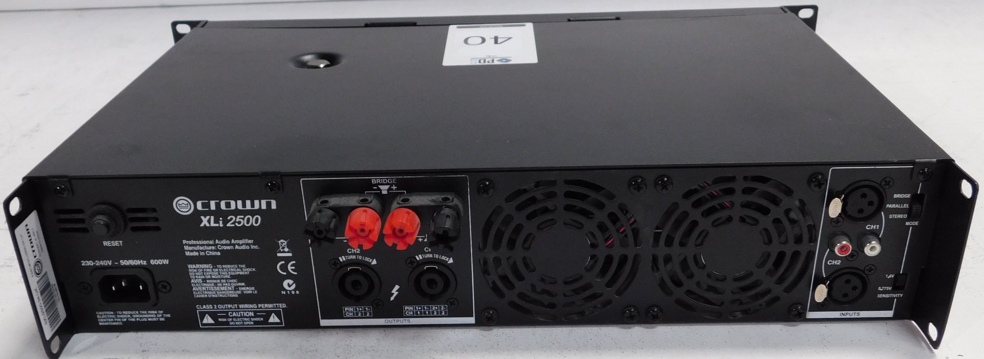 Crown XLi2500 Rack-Mount Power Amplifier (Location Brentwood. Please Refer to General Notes) - Image 2 of 2