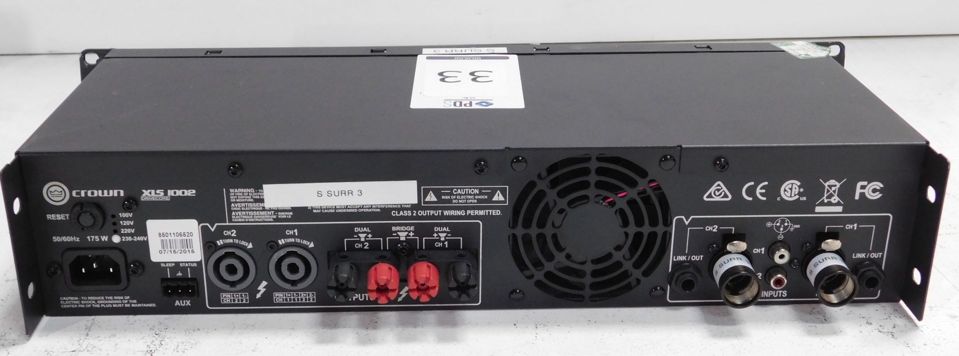 Crown XLS1002 Rack-Mount Power Amplifier (Location Brentwood. Please Refer to General Notes) - Image 2 of 2