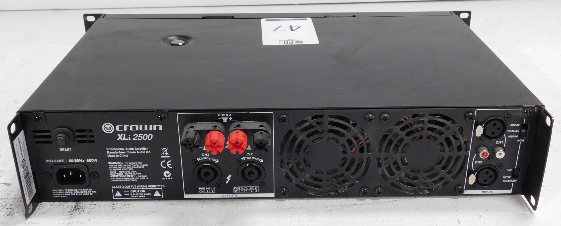 Crown XLi2500 Rack-Mount Power Amplifier (Location Brentwood. Please Refer to General Notes) - Image 2 of 2