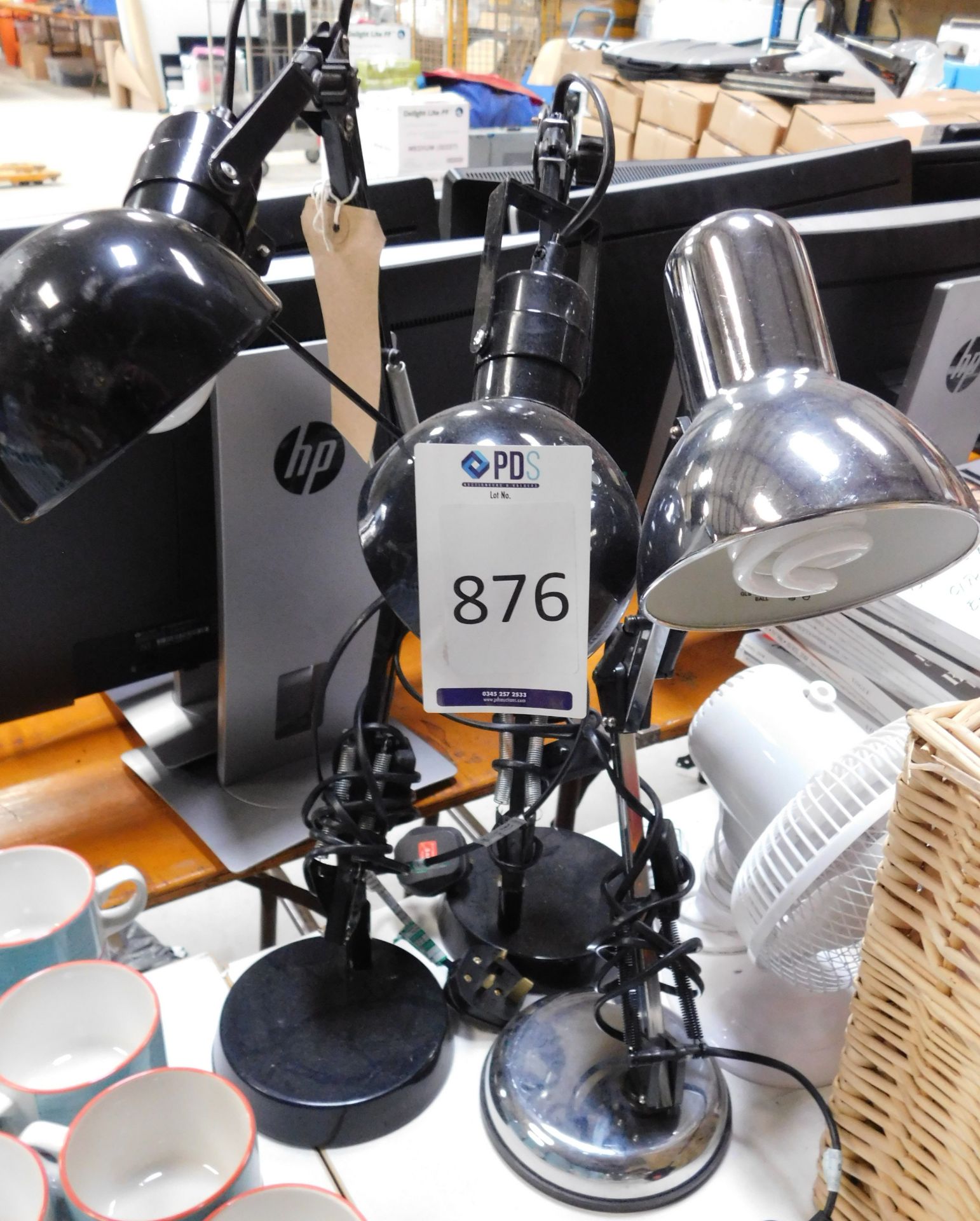 3 Angle Poise Desk Lamps & Small Desk Fan (Location Brentwood. Please Refer to General Notes)