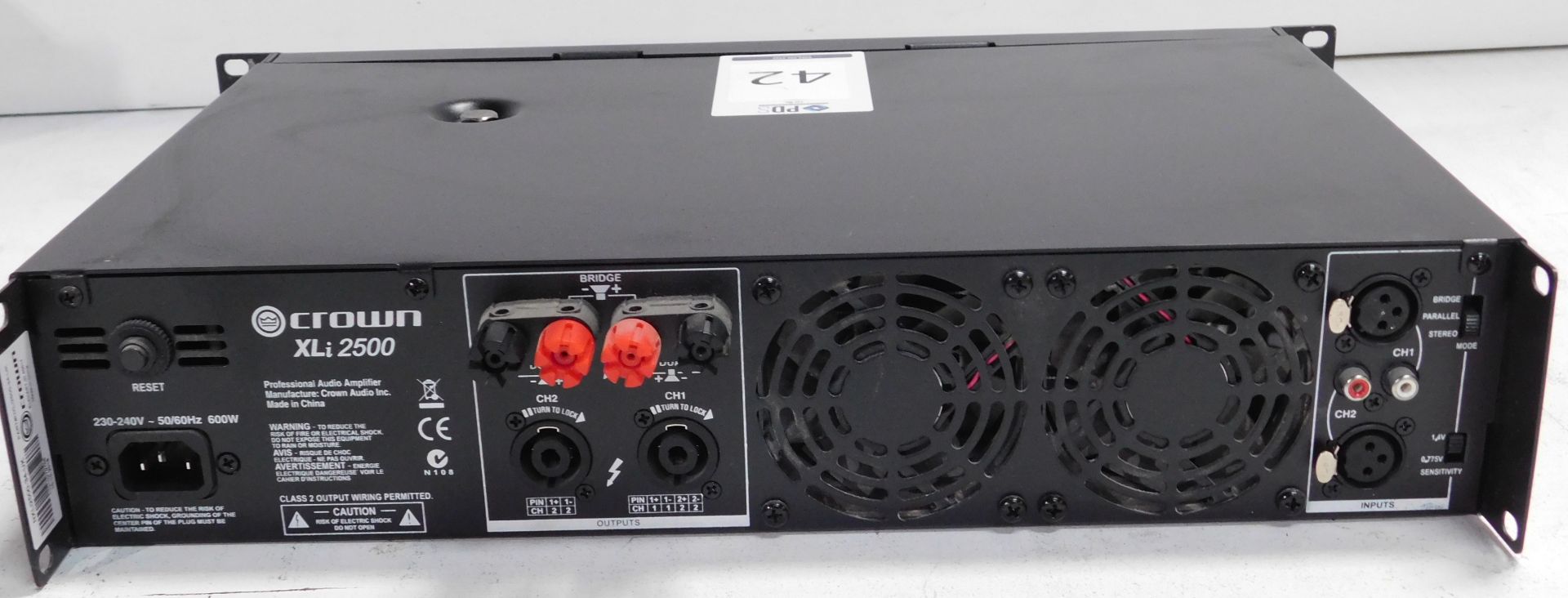 Crown XLi2500 Rack-Mount Power Amplifier (Location Brentwood. Please Refer to General Notes) - Image 2 of 2