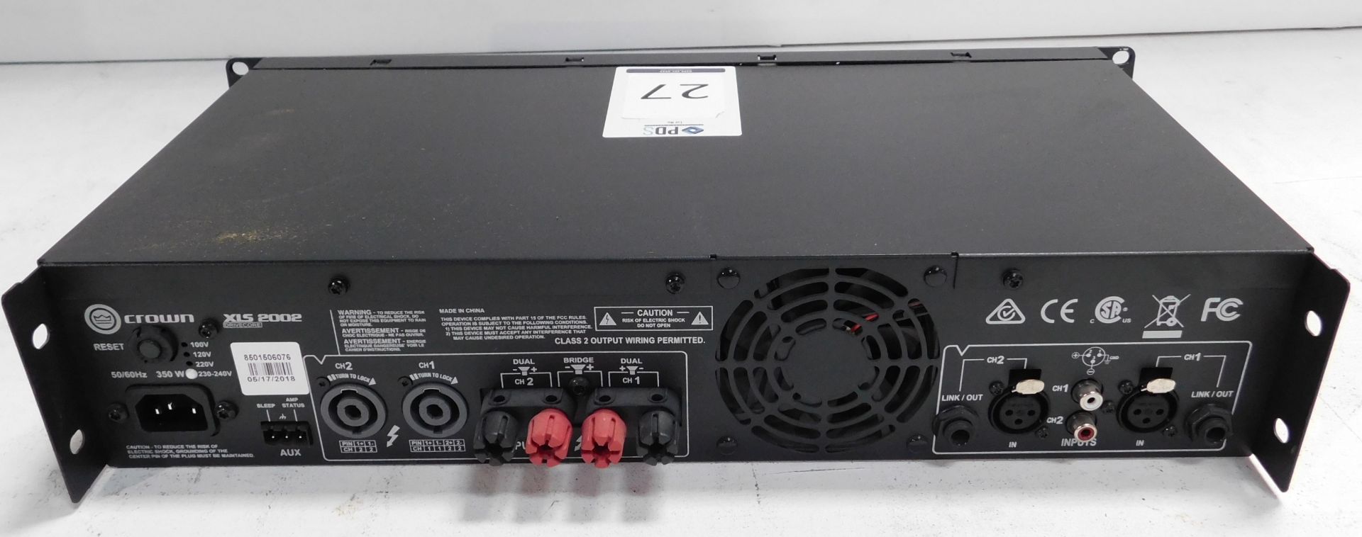 Crown XLS2002 Rack-Mount Power Amplifier (Location Brentwood. Please Refer to General Notes) - Image 2 of 2