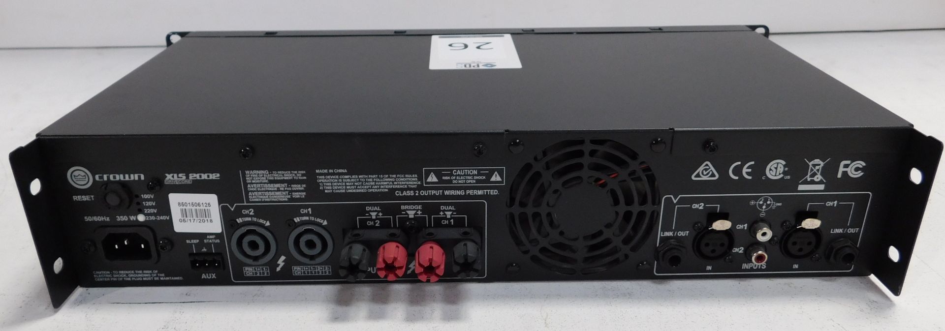 Crown XLS2002 Rack-Mount Power Amplifier (Location Brentwood. Please Refer to General Notes) - Image 2 of 2