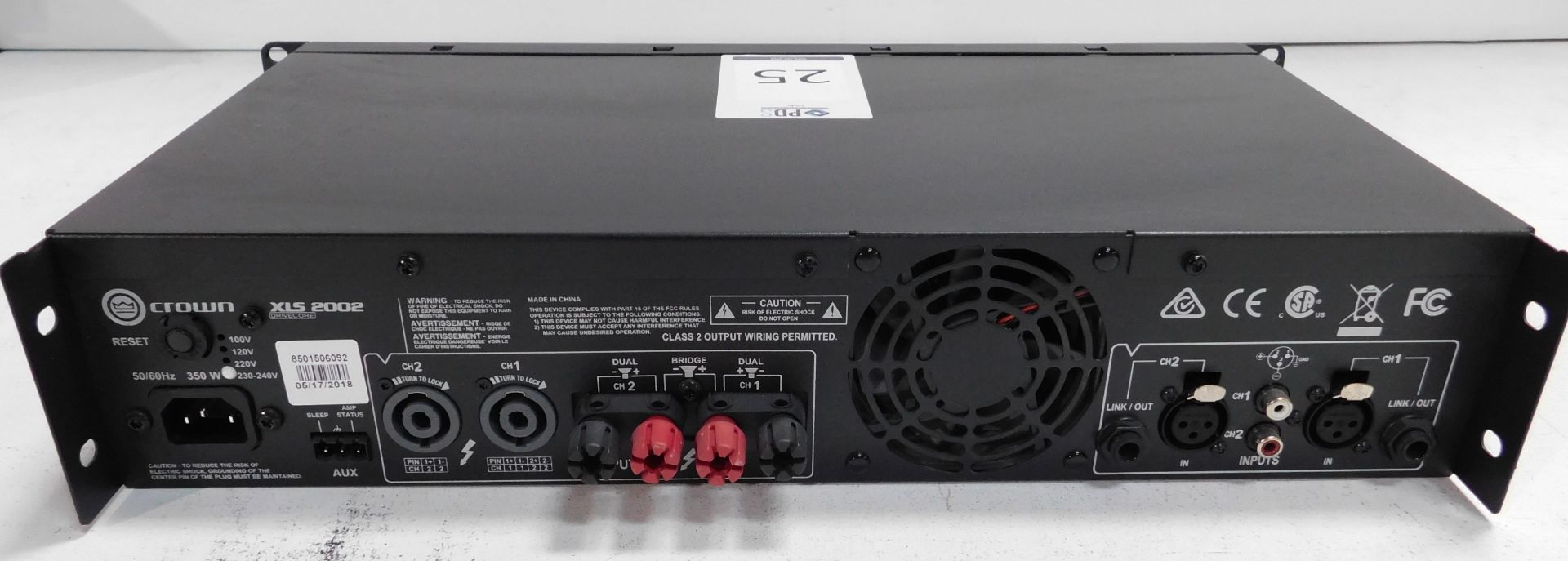 Crown XLS2002 Rack-Mount Power Amplifier (Location Brentwood. Please Refer to General Notes) - Image 2 of 2