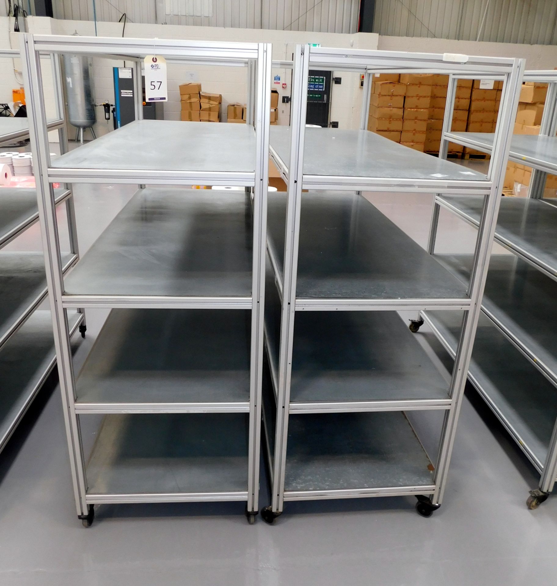 2 Fabricated 4-Tier Trollies (Each Approx. 176cm (W) x 67cm (D) x 170cm (H))