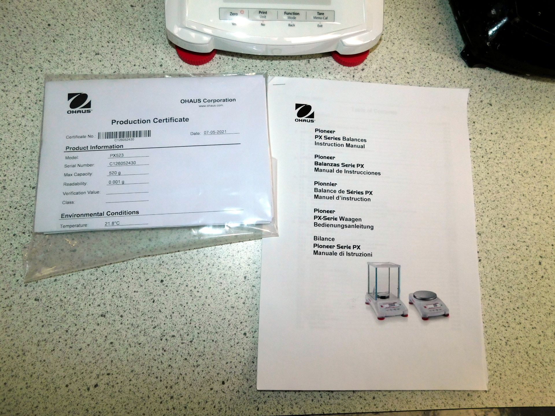 Ohause PX523 Pioneer Microbalance Scales, Serial Number C126052430 - Image 4 of 5