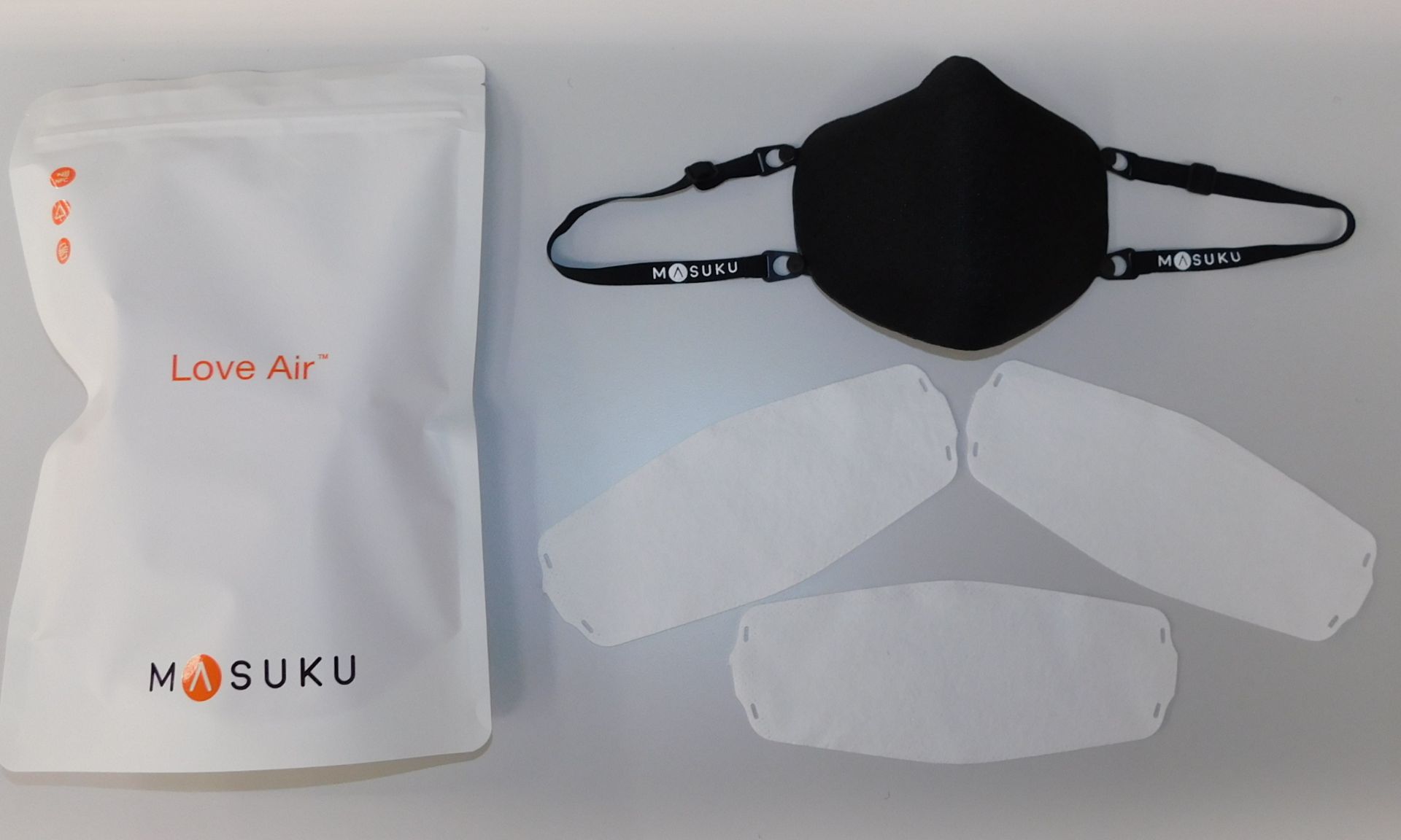 100 Masuku One Reusable Face Masks, Smooth Black on Black, Small (2 Boxes)