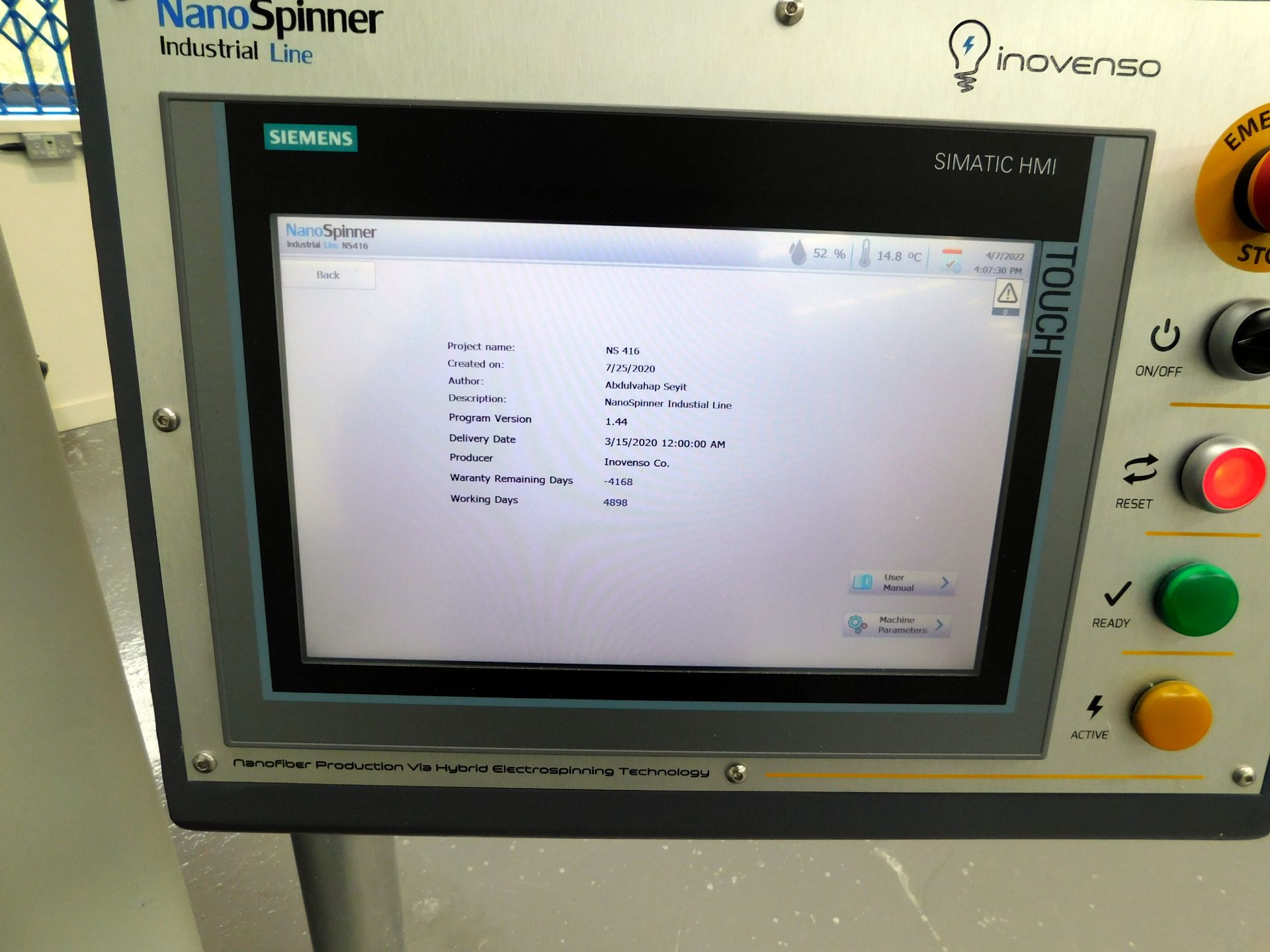 Inovenso Industrial Scale NS416 NanoSpinner Electrospinning & Spraying Machine, Serial Number IES112 - Image 32 of 33