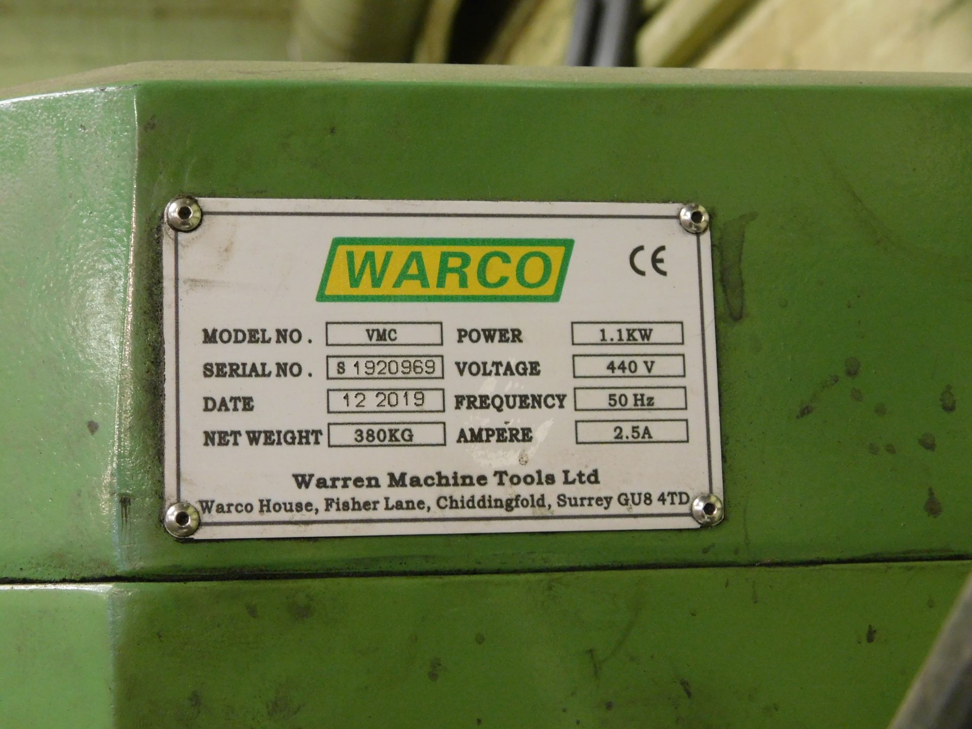 Warco VMG Turret Milling Machine (2019), Serial Number 1920969, with DROD60/3V DRO & Adjacent - Image 9 of 9