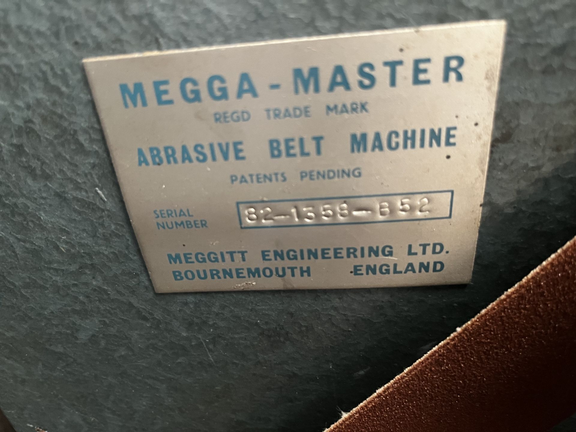 Meggamaster Model B52 Sanding Machine, Serial Number: 82-1358-B52 (Location: Christchurch. Please - Image 2 of 2