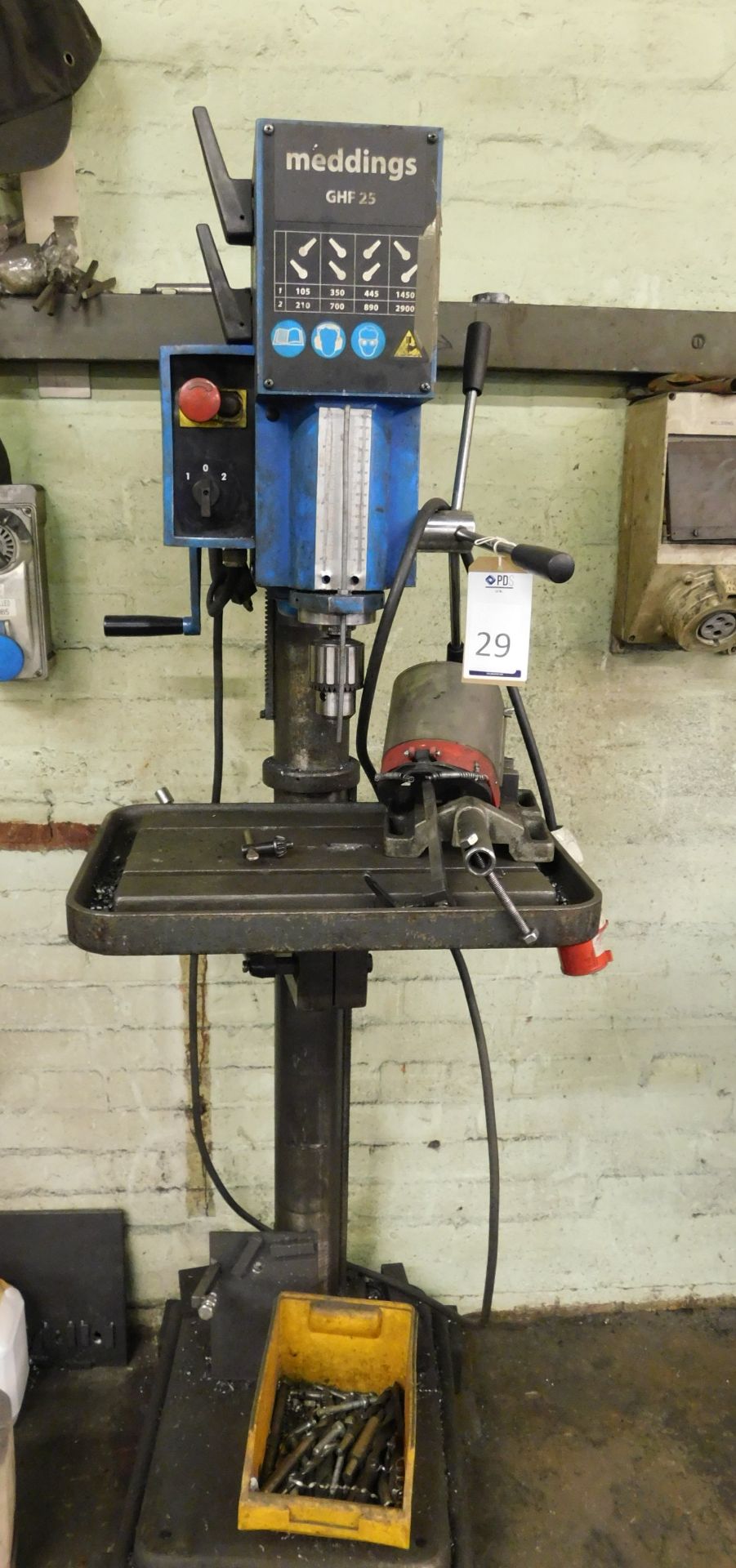 Meddings GF25 Heavy Duty Pedestal Drill (2016) with Rise & Fall T-Slotted Table, Serial Number