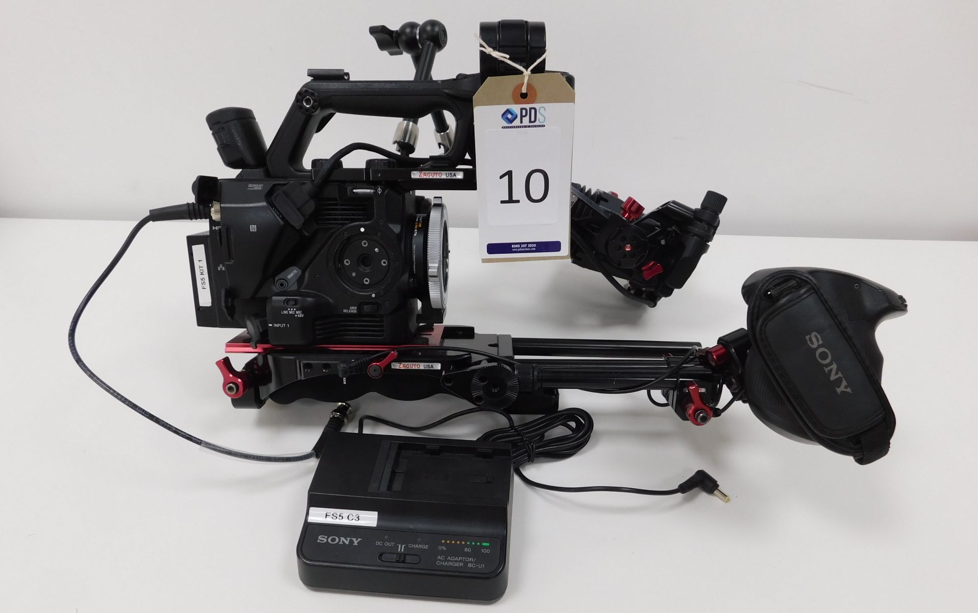 Sony PXW-FS5 Solid State Memory Camcorder Body with Zaguto Base Plate, Viewfinder Rig, Battery and