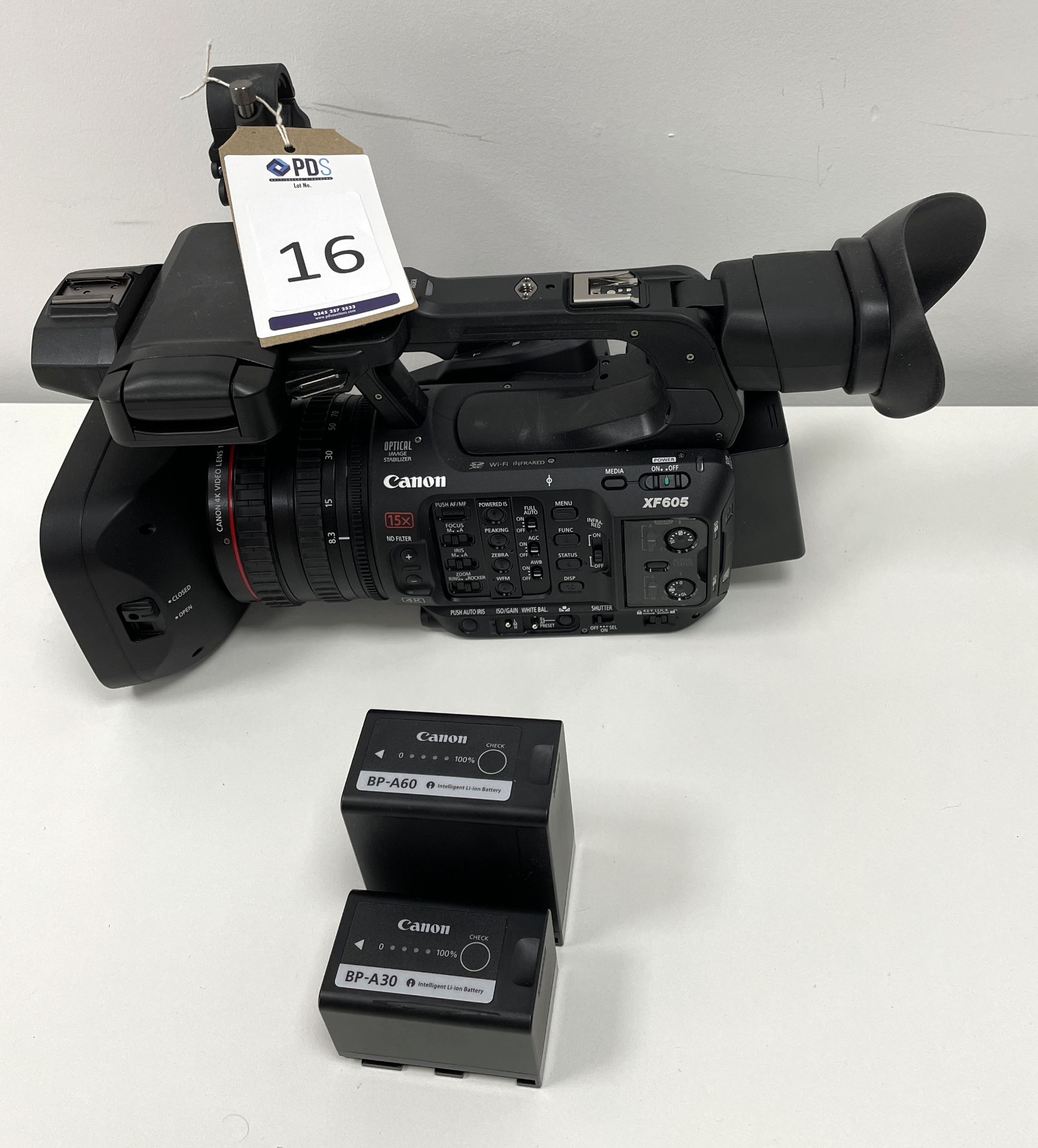 Canon XF605 Professional 4K Camcorder with Three Batteries, Serial Number 283309000221 (Location: