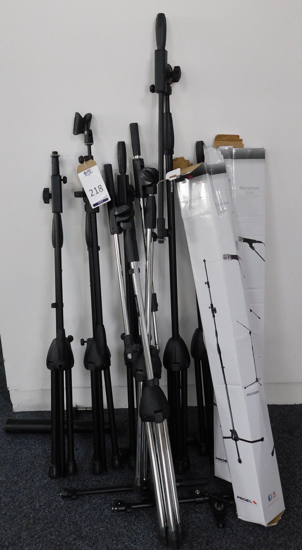 Nine Assorted Microphone Stands (Location: Westminster. Please Refer to General Notes)