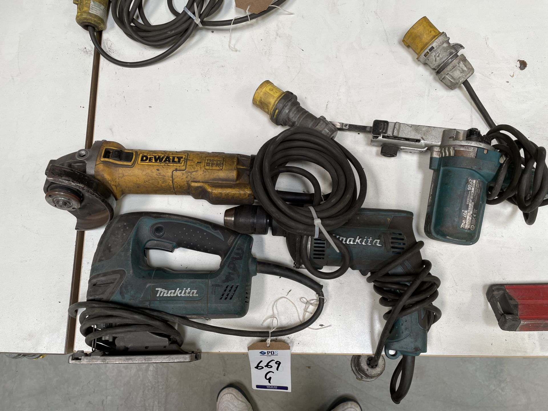 DeWalt Mini Angle Grinder & Hitachi G13 SE2 Ditto; Makita 4350 FCT Jigsaw, All 110v (Location: