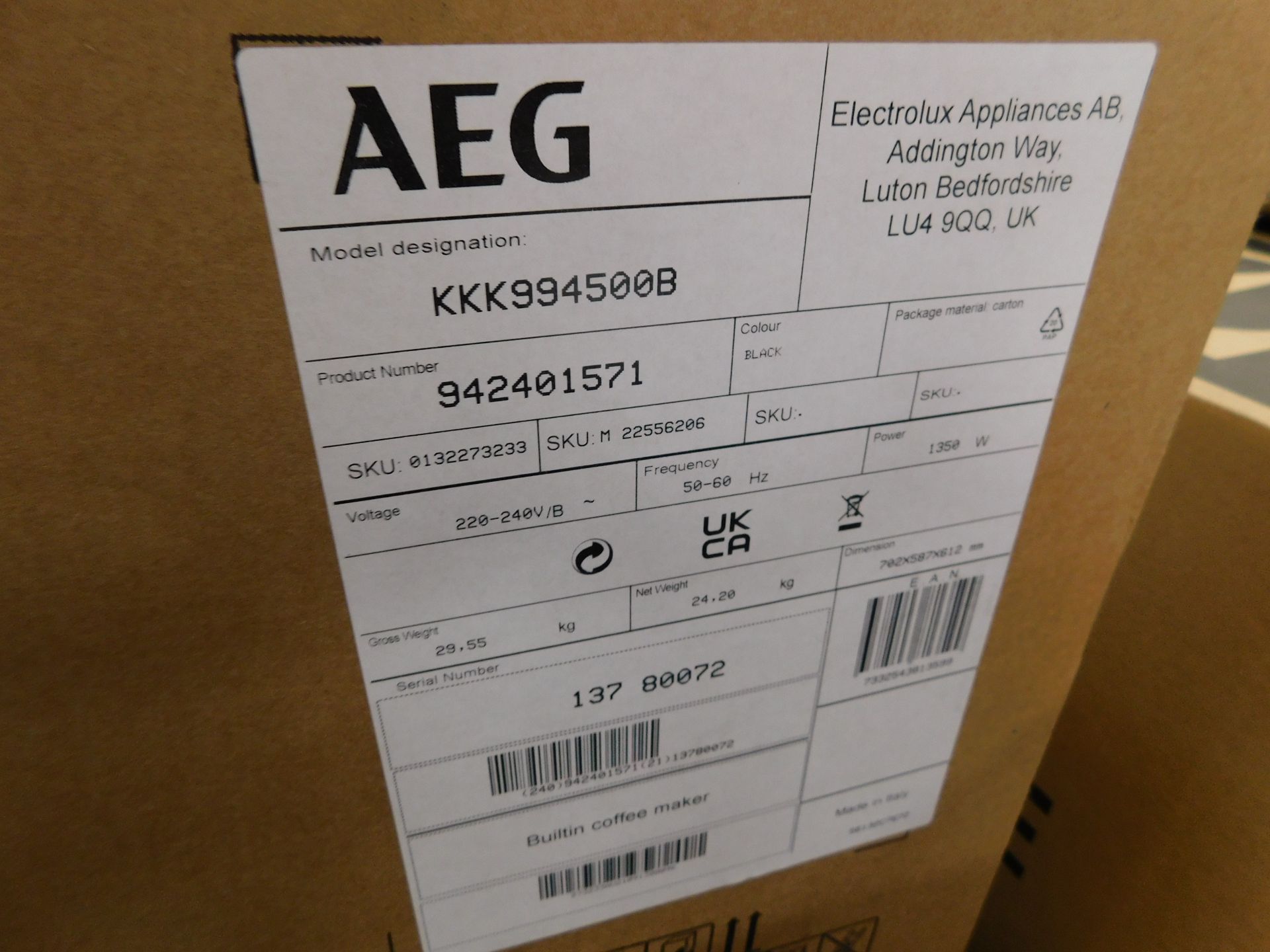 AEG KKK994500B Built-In Built-In Coffee Maker, Serial Number: 13780072 (Location Walsall. Please - Image 3 of 3