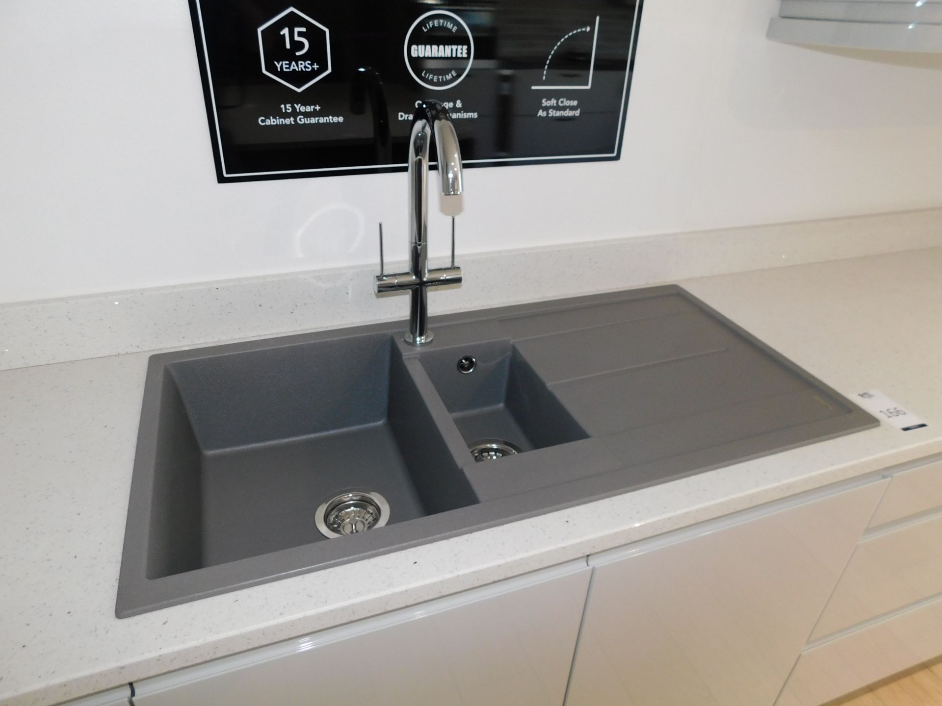 Sorrels Light Grey Ex-Display Kitchen with Stella White Quartz Work Top, Blanco 1.5 Bowl Composite - Image 3 of 4