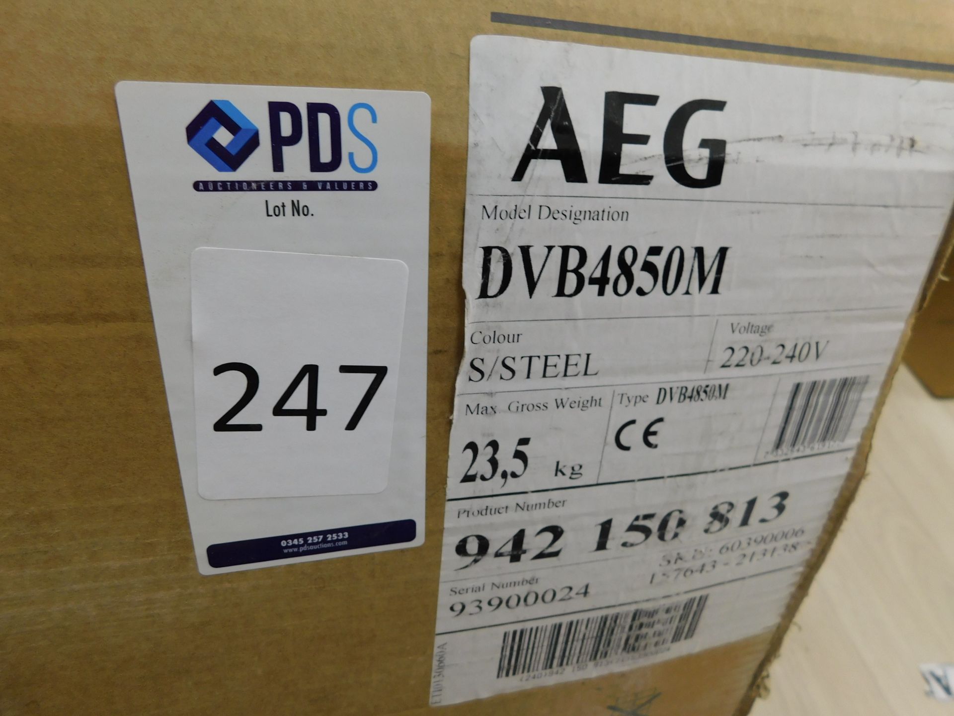 AEG DVB4850M Stainless Steel Angled Chimney Hood, Serial Number: 93900024 (Location Walsall.