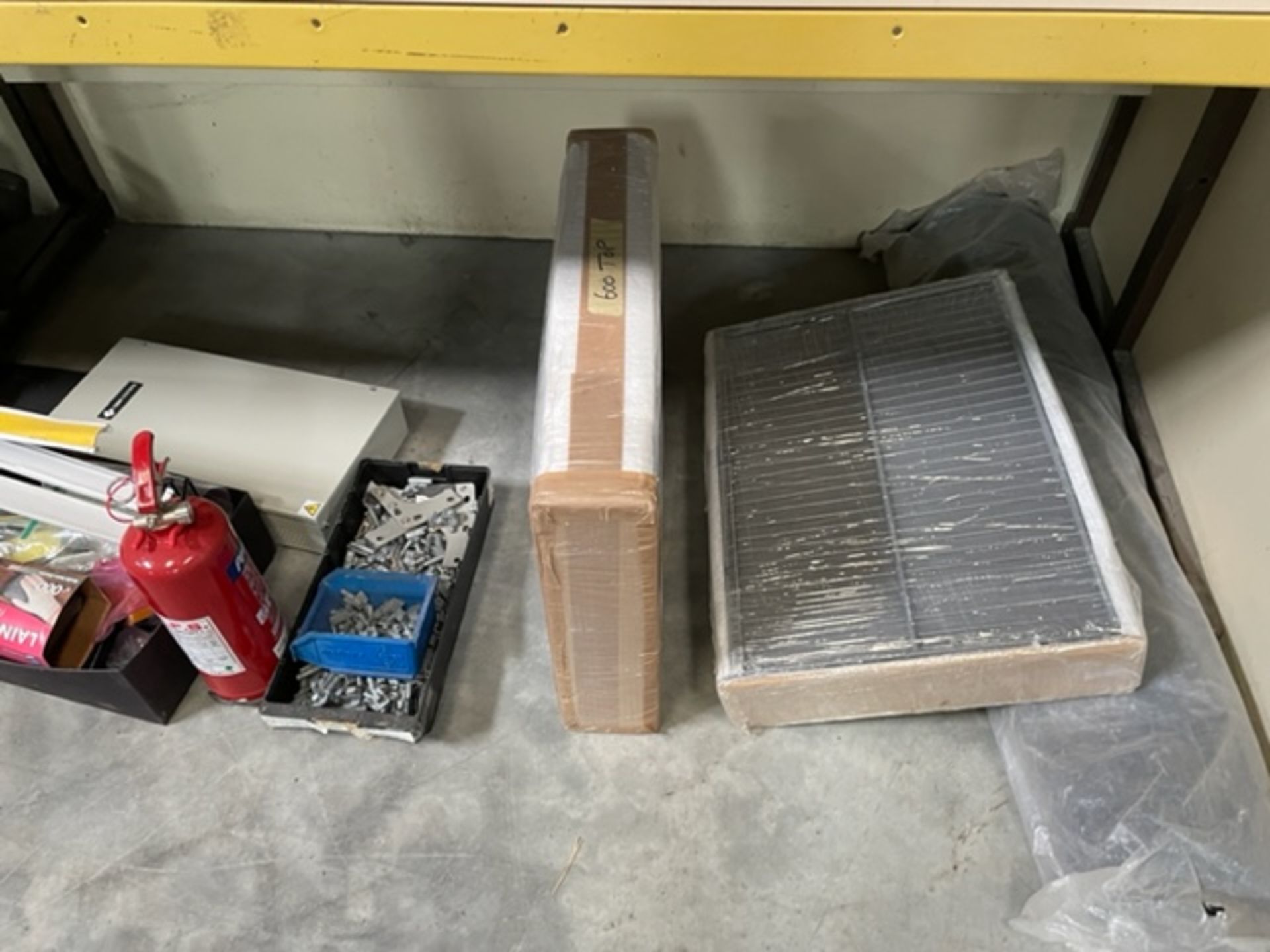 Contents Under Benches Including; Plastic Barriers, 2 Pipe Benders, Stainless Steel Door - Image 6 of 6