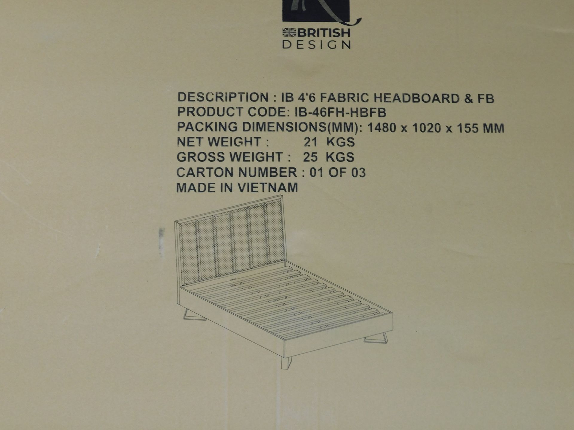 4ft 6” Bedframe & Fabric Headboard (Location: Market Harborough. Please Refer to General Notes) - Image 2 of 4