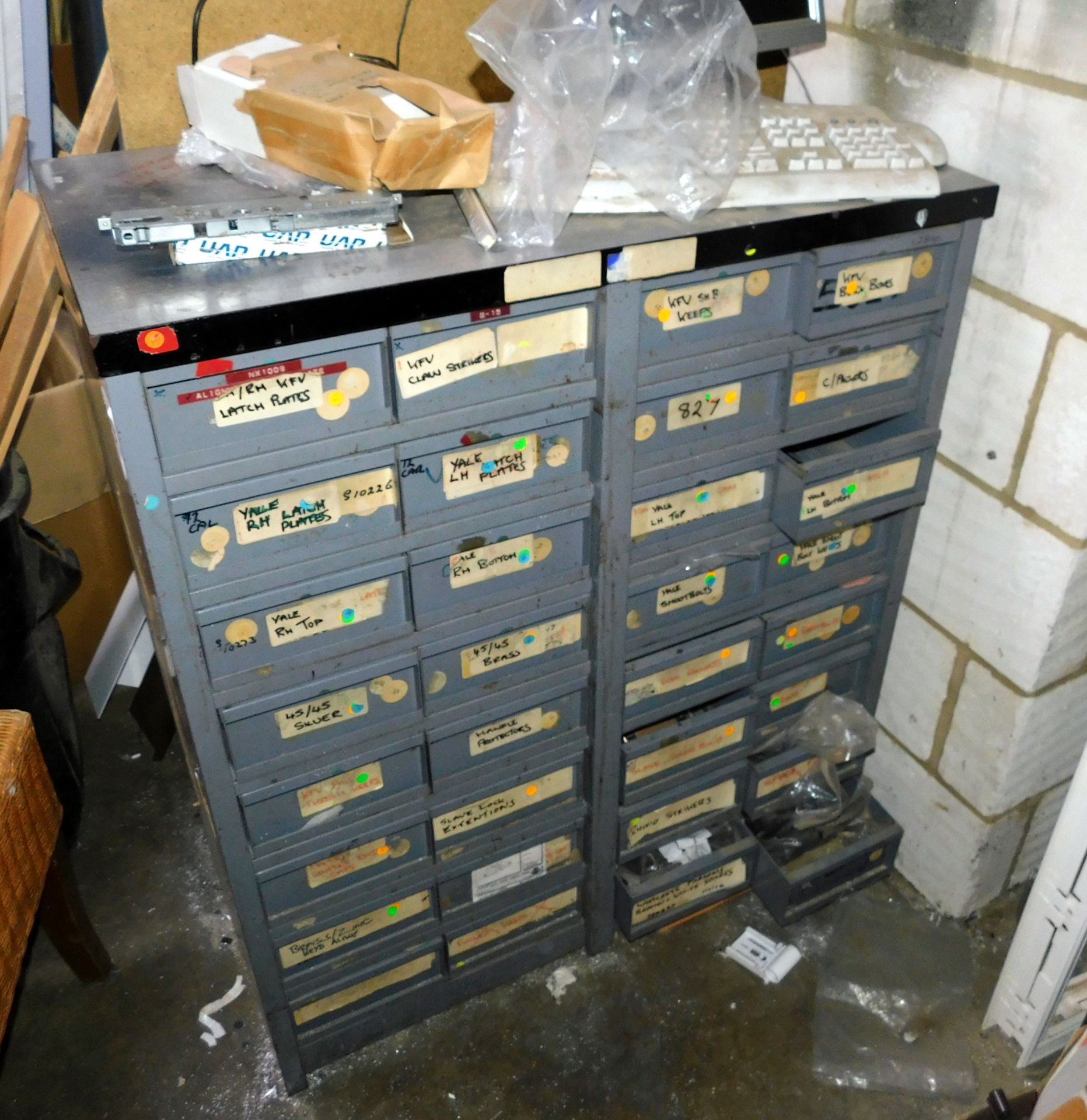 2 Work Benches, Multi Drawer Cabinet, Steel Shelving Unit & Contents (Location: Bedford. Please - Image 2 of 3